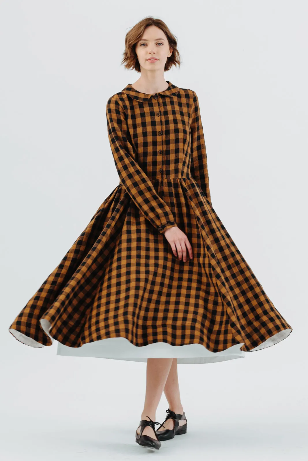 Classic Dress, Long Sleeve, Brown Checkers sold by Son de Flor product image thumbnail 5