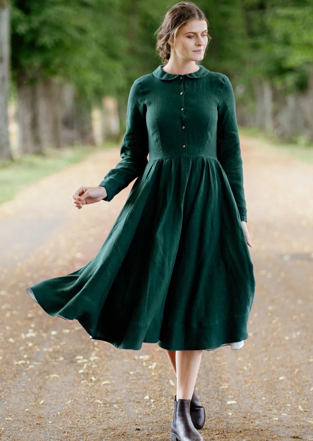 Classic – Long Sleeve Peter Pan Collar Linen Dress sold by Son de Flor product image thumbnail 2