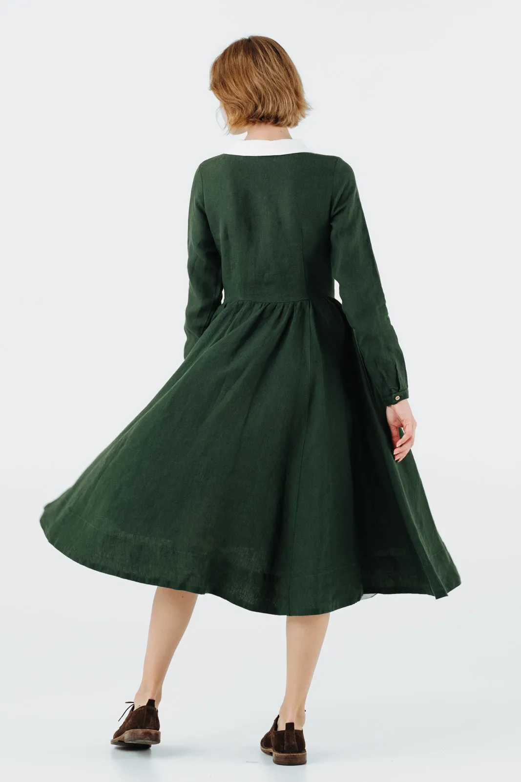 Classic Dress with Embroidered Hazelnut Collar, Long Sleeve sold by Son de Flor product image thumbnail 3