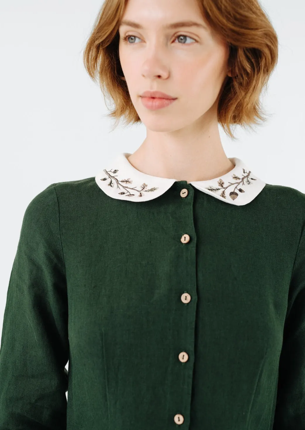 Classic Dress with Embroidered Hazelnut Collar, Long Sleeve sold by Son de Flor product image thumbnail 5