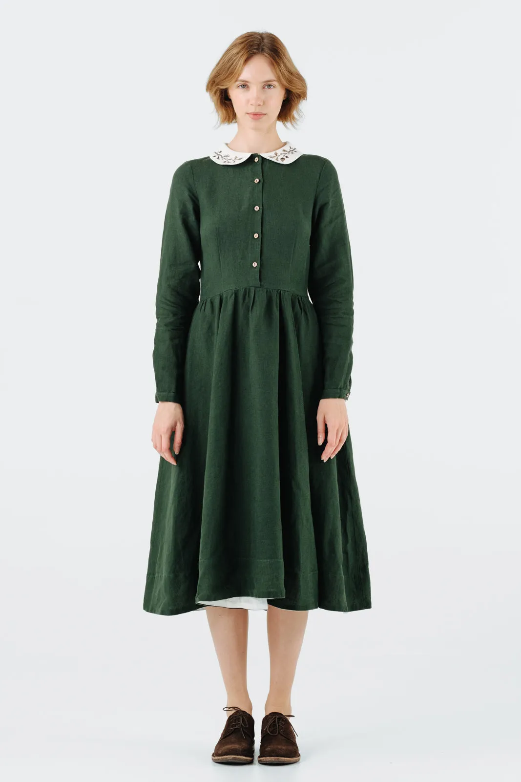 Classic Dress with Embroidered Hazelnut Collar, Long Sleeve sold by Son de Flor product image thumbnail 4