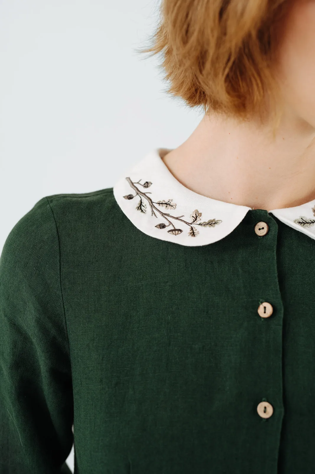 Classic Dress with Embroidered Hazelnut Collar, Long Sleeve sold by Son de Flor