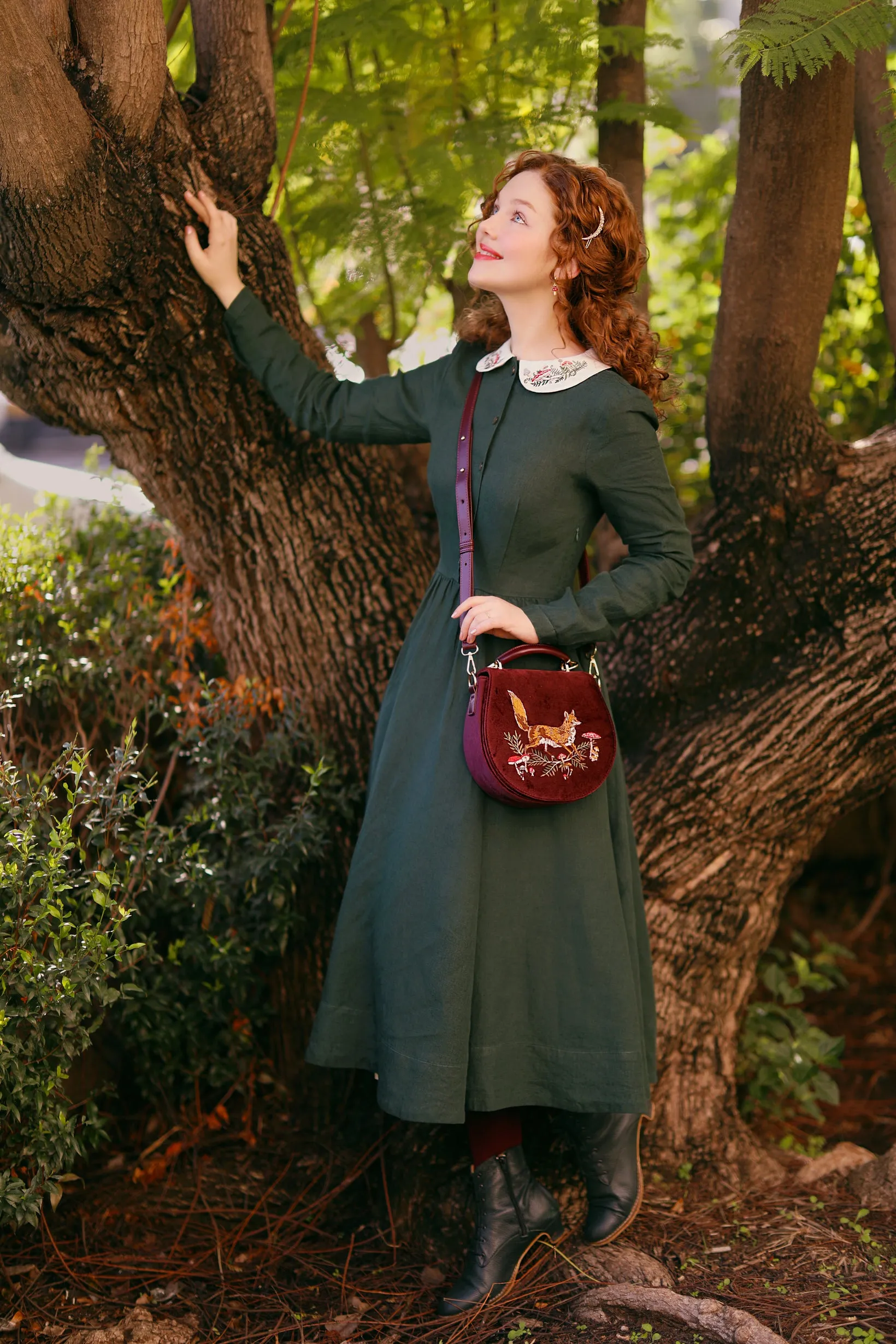 Classic Dress with Embroidered Wildwood Collar, Long Sleeve sold by Son de Flor
