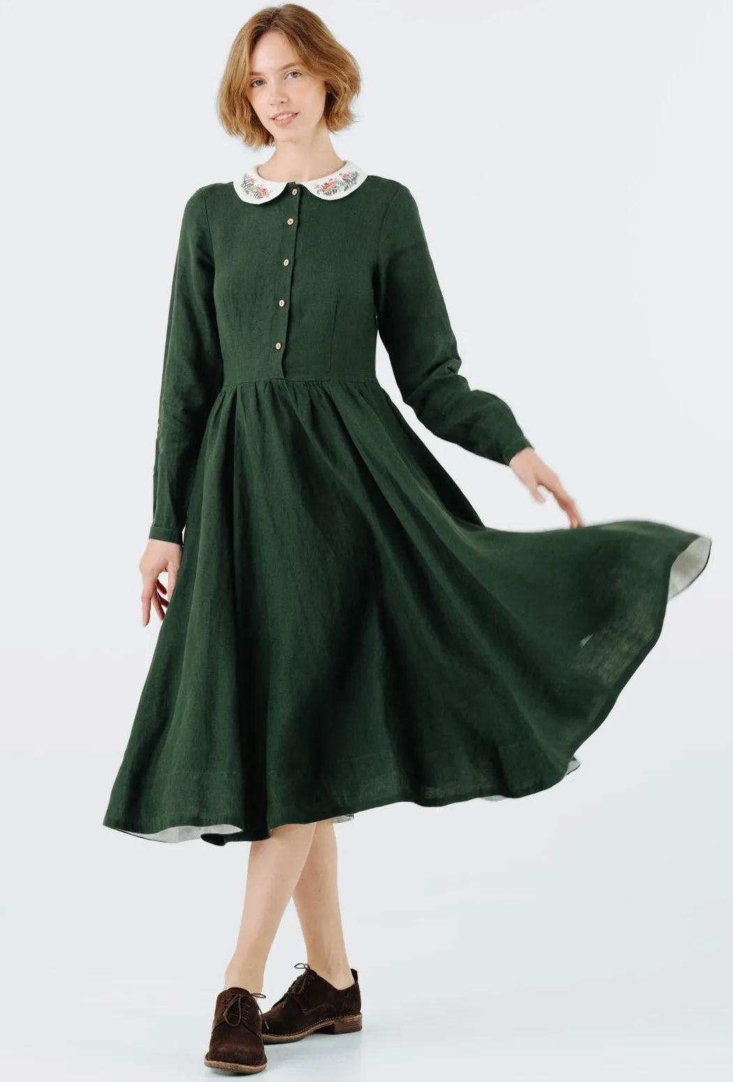 Classic Dress with Embroidered Wildwood Collar, Long Sleeve sold by Son de Flor product image thumbnail 3