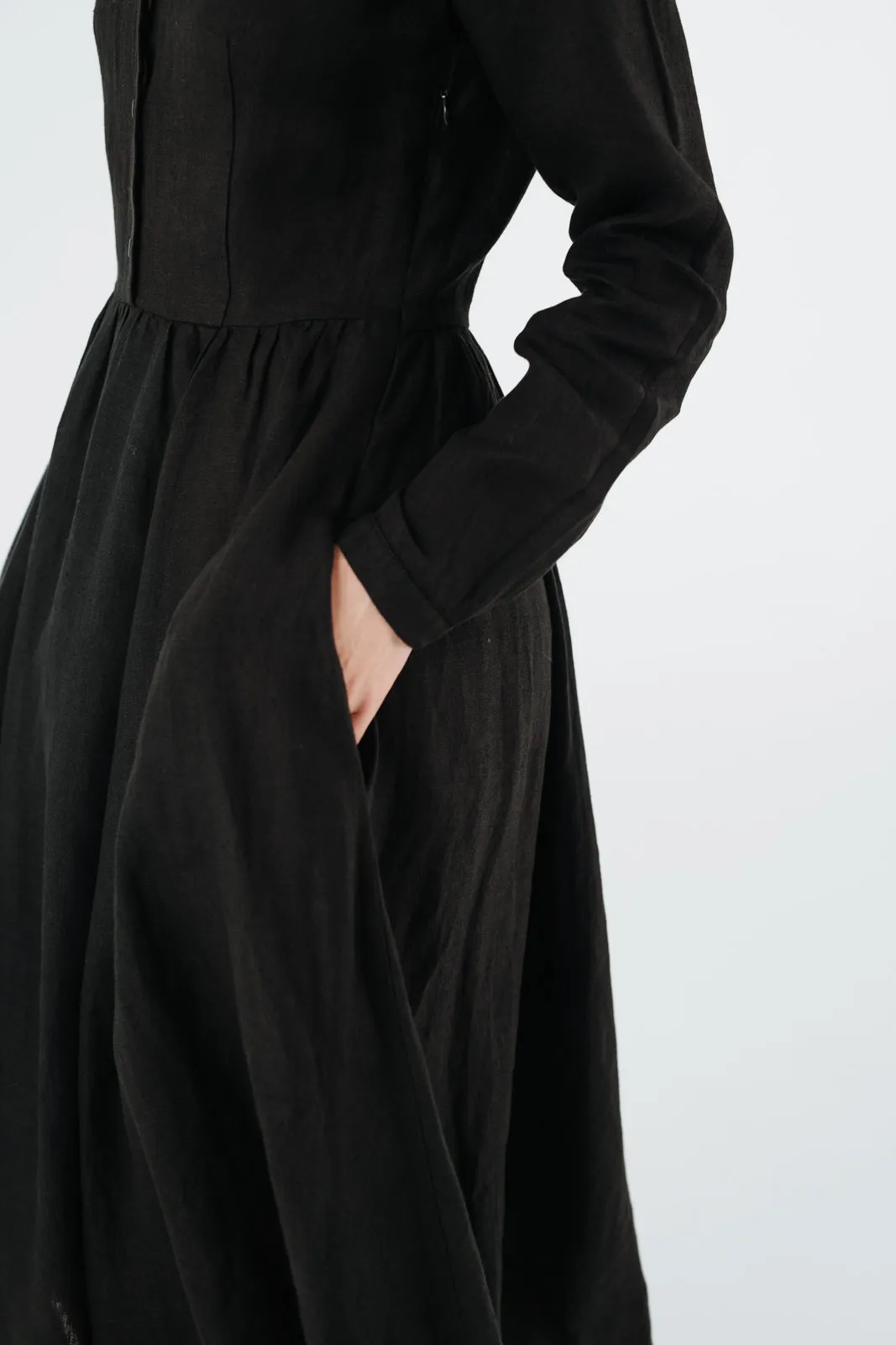 Classic Dress with Embroidered Hazelnut Collar, Long Sleeve sold by Son de Flor product image thumbnail 3
