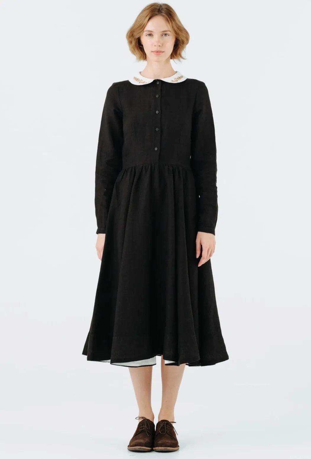 Classic Dress with Embroidered Golden Fields Collar, Long Sleeve sold by Son de Flor product image thumbnail 5