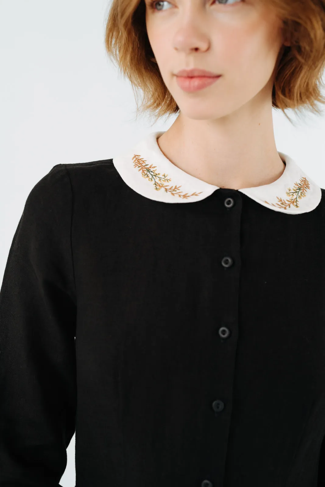 Classic Dress with Embroidered Golden Fields Collar, Long Sleeve sold by Son de Flor product image thumbnail 2
