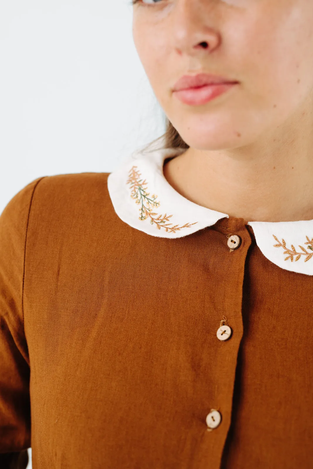 Classic Dress with Embroidered Golden Fields Collar, Long Sleeve sold by Son de Flor product image thumbnail 2