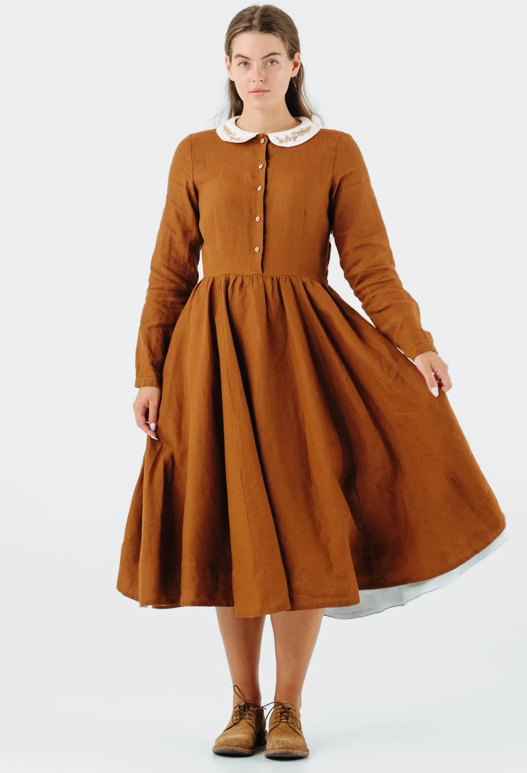 Classic Dress with Embroidered Golden Fields Collar, Long Sleeve sold by Son de Flor