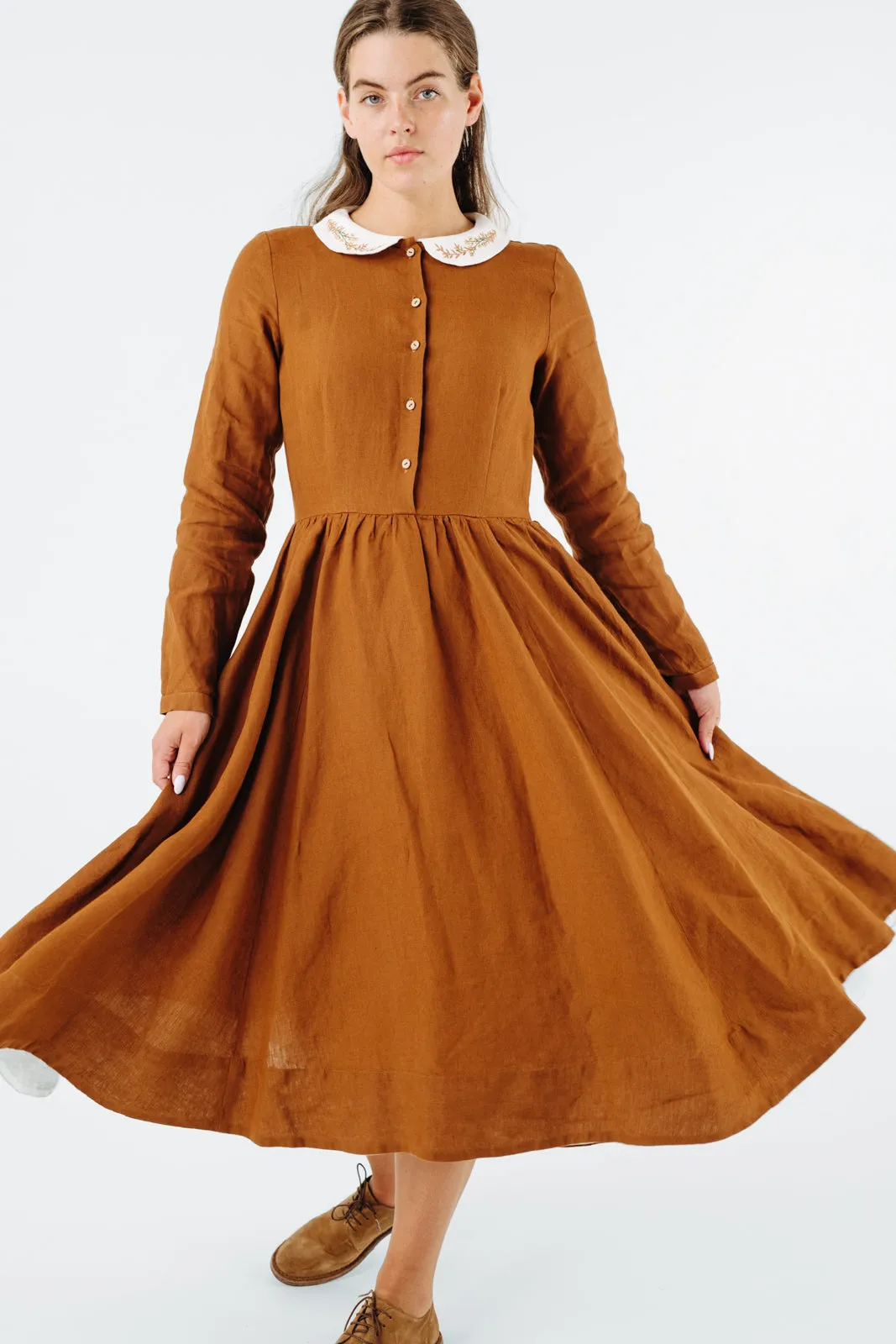 Classic Dress with Embroidered Golden Fields Collar, Long Sleeve sold by Son de Flor product image thumbnail 4