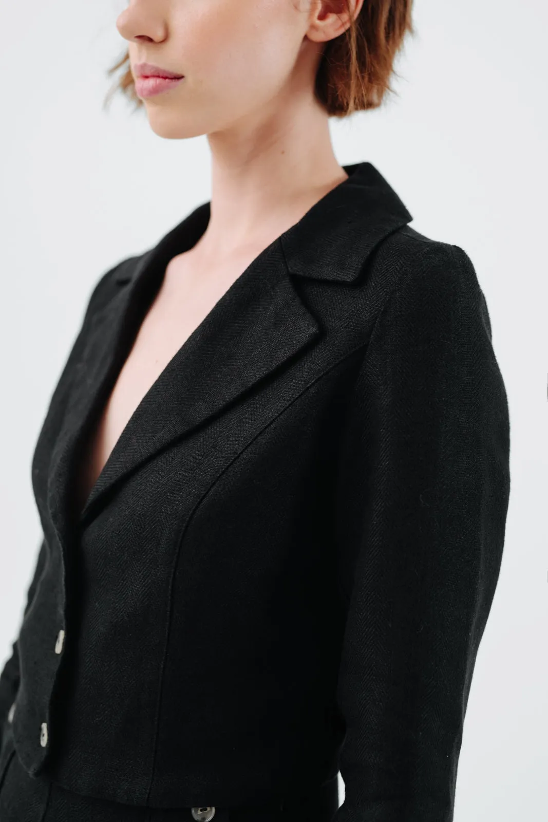 Stella Jacket, Twill Linen, Black Herringbone sold by Son de Flor product image thumbnail 4