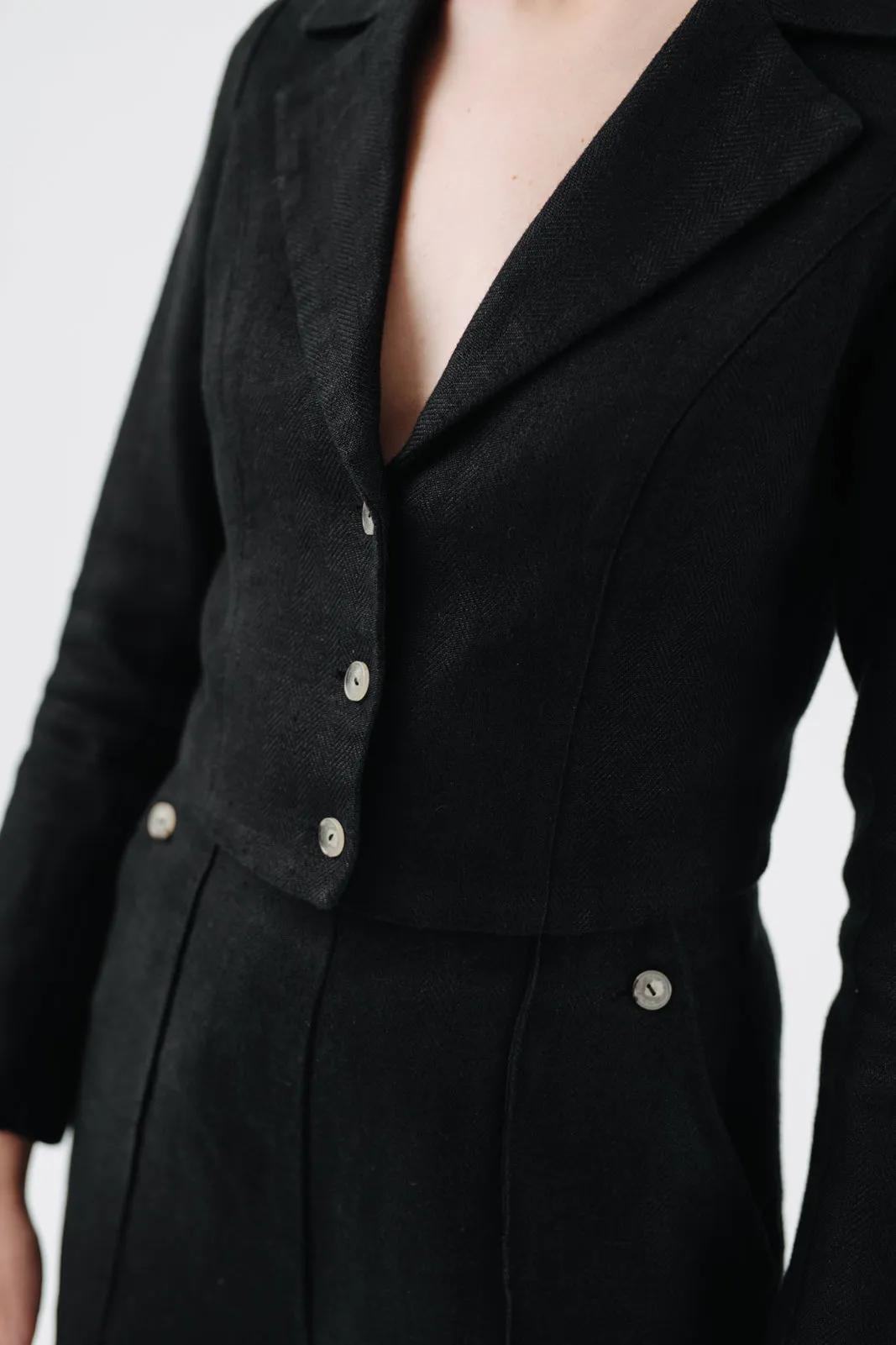 Stella Jacket, Twill Linen, Black Herringbone sold by Son de Flor product image thumbnail 5
