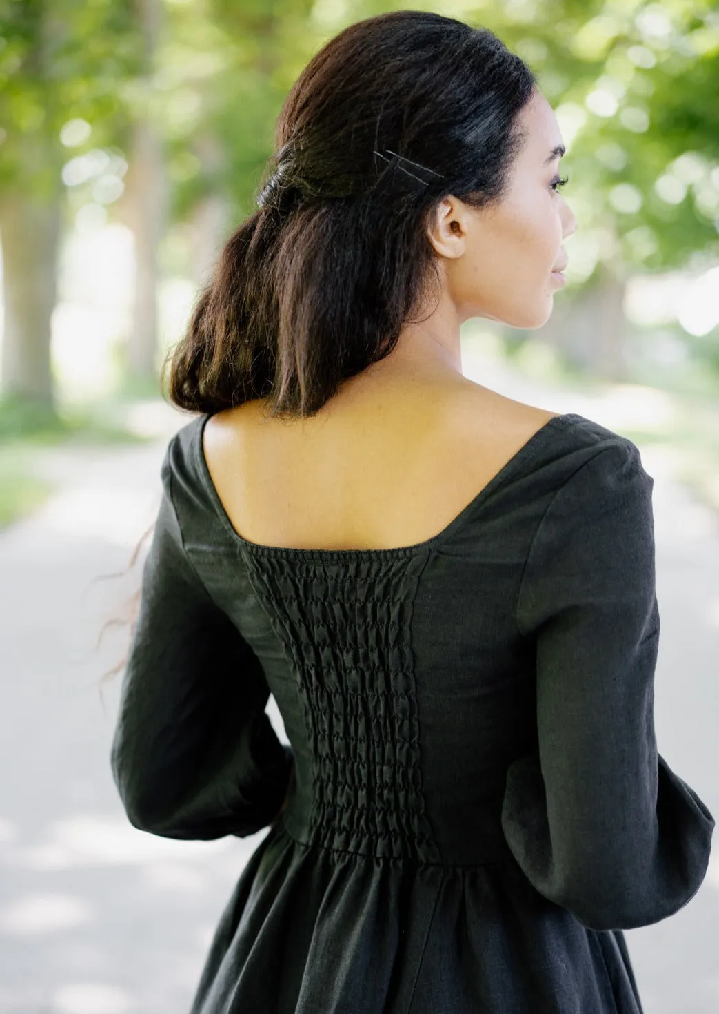 Mini Carmen Dress, 3/4 Sleeve, Black Pansy sold by Son de Flor product image thumbnail 5