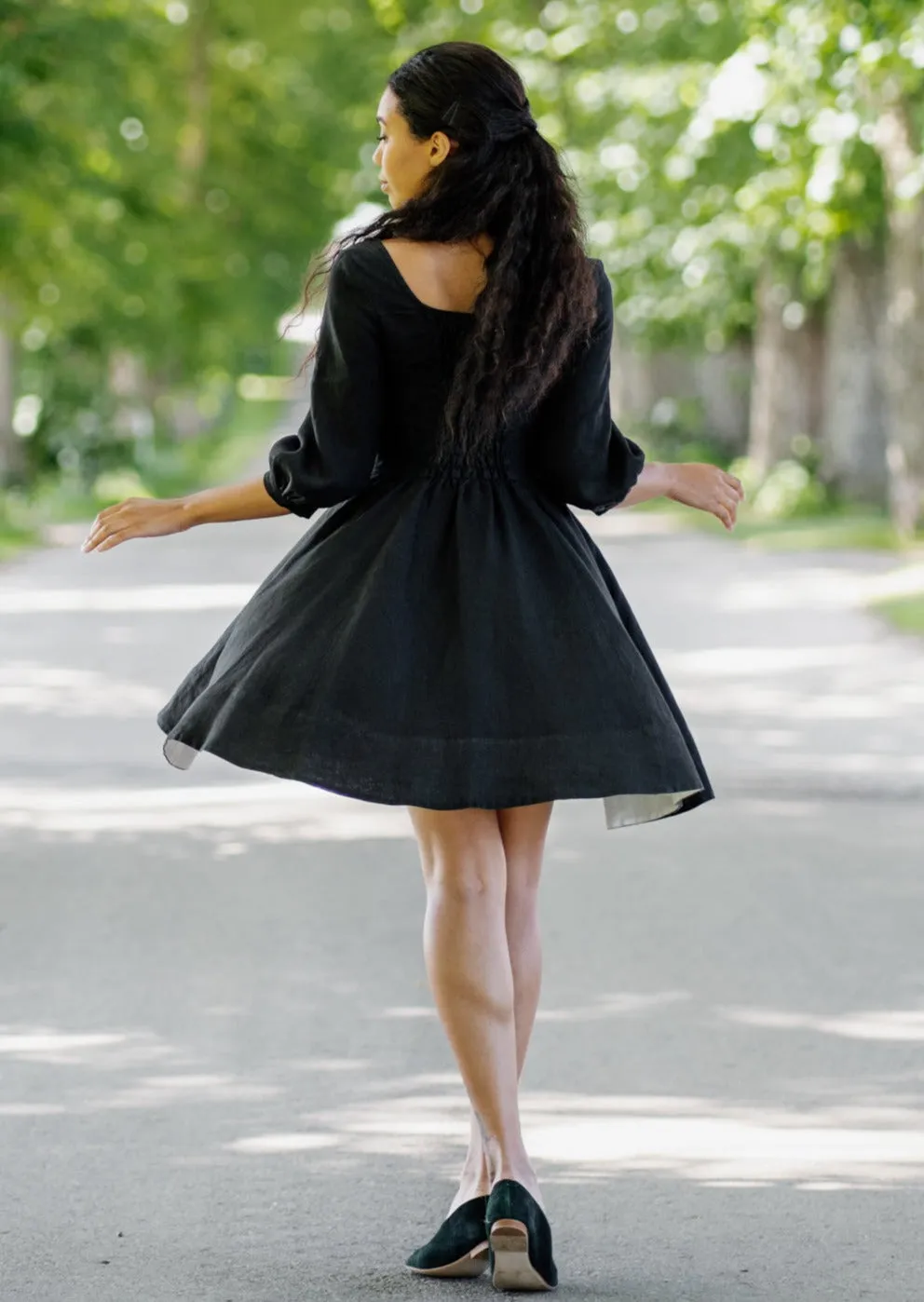 Mini Carmen Dress, 3/4 Sleeve, Black Pansy sold by Son de Flor product image thumbnail 3