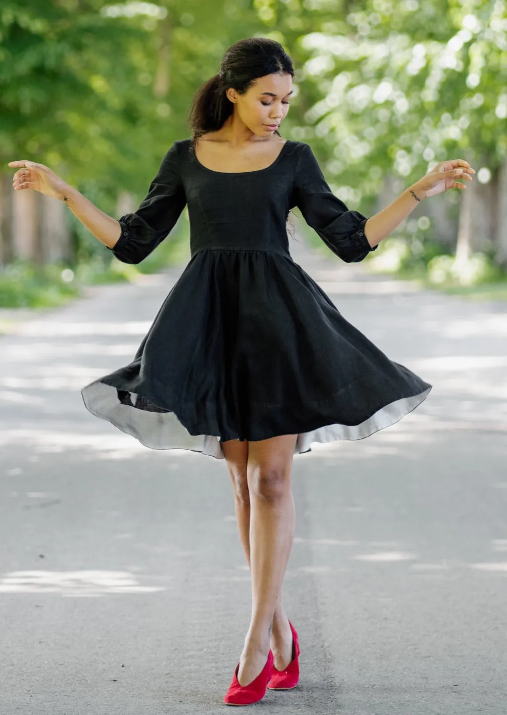 Mini Carmen Dress, 3/4 Sleeve, Black Pansy sold by Son de Flor product image thumbnail 2
