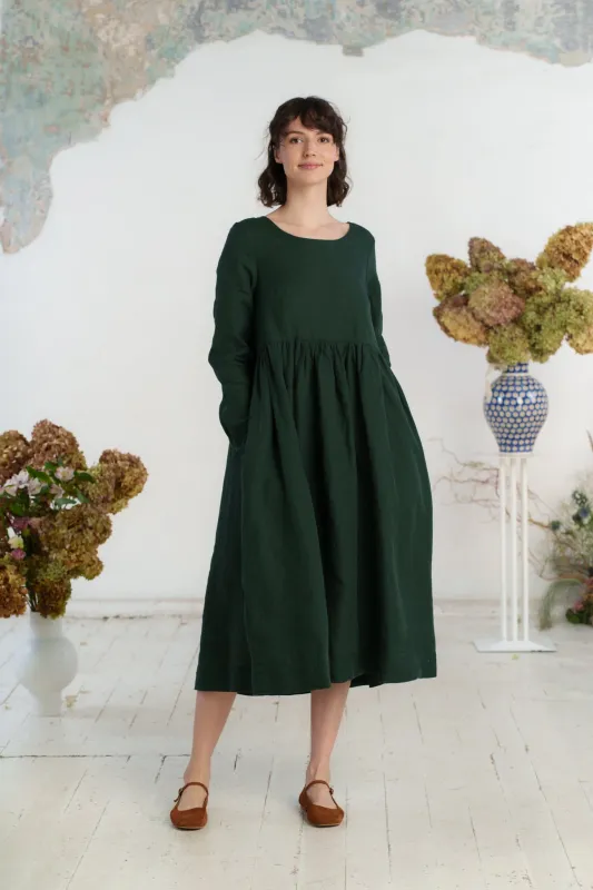 Smock Dress, Long Sleeve, Evergreen sold by Son de Flor