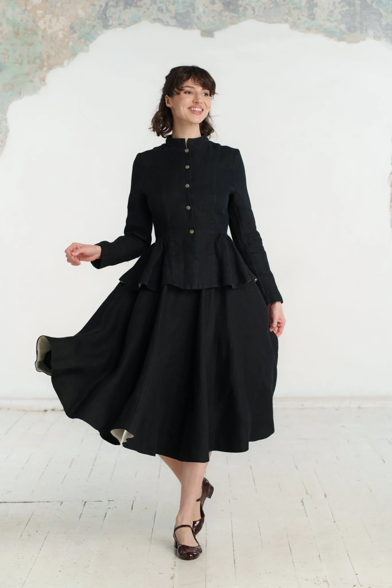 Peplum Jacket, Twill Linen, Black Pansy sold by Son de Flor product image thumbnail 2