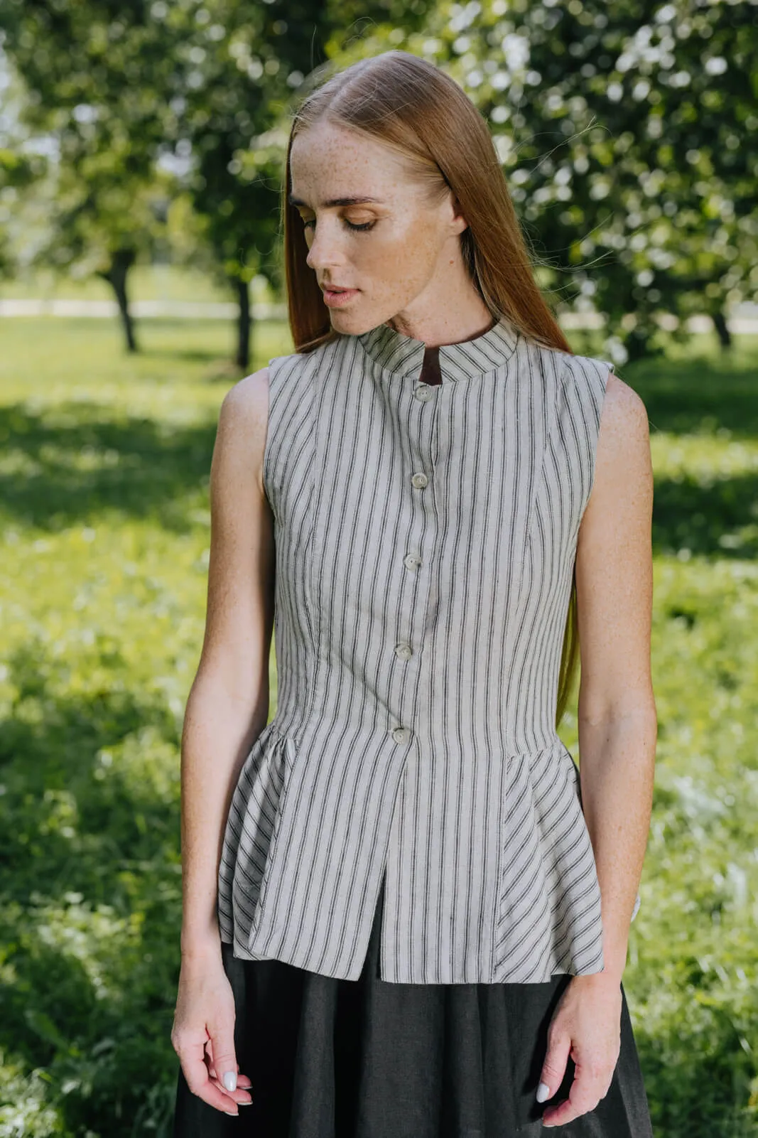 Peplum Vest, Sleeveless, Natural Stripe sold by Son de Flor product image thumbnail 2