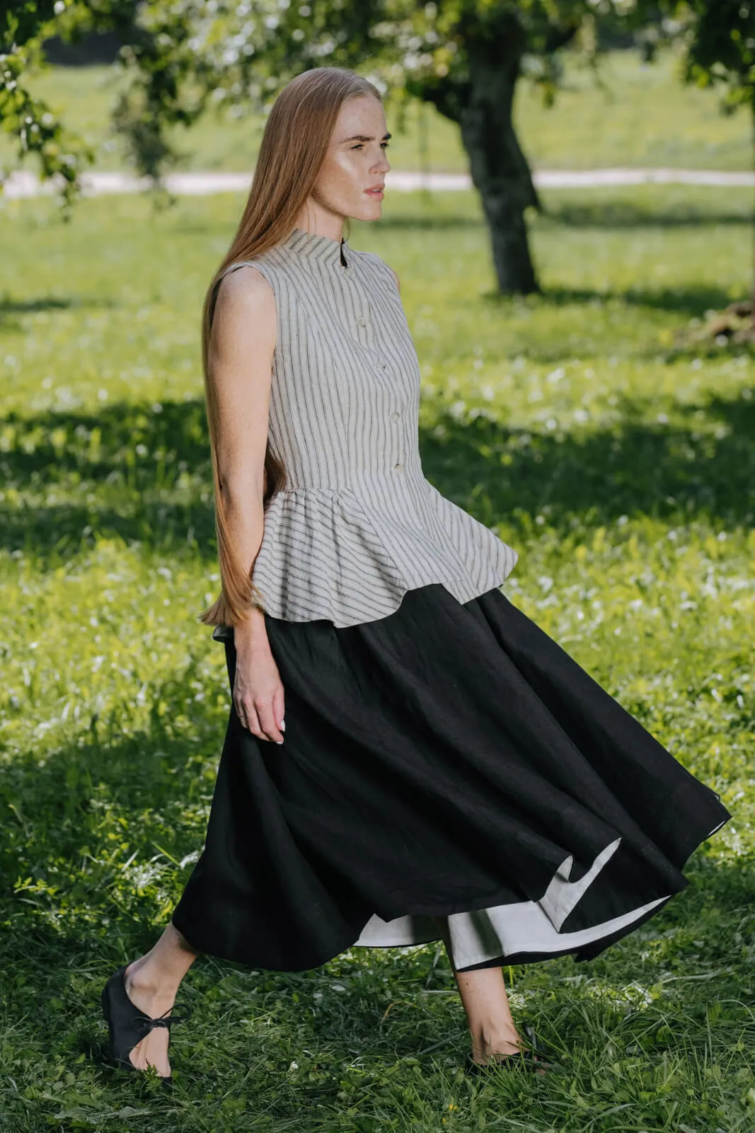 Peplum Vest, Sleeveless, Natural Stripe sold by Son de Flor product image thumbnail 3