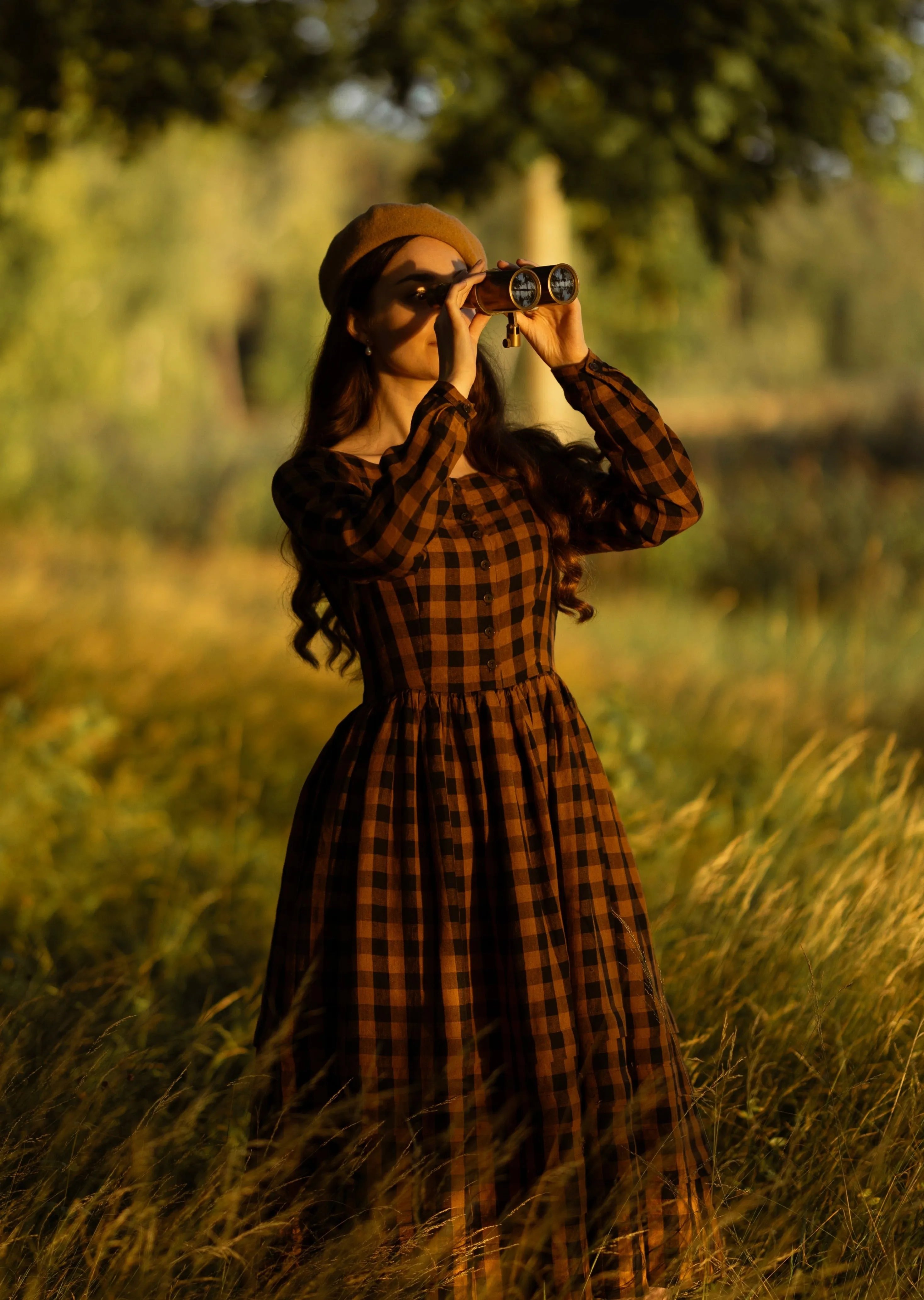 Eyre Dress, Long Sleeve, Brown Checkers sold by Son de Flor product image thumbnail 4