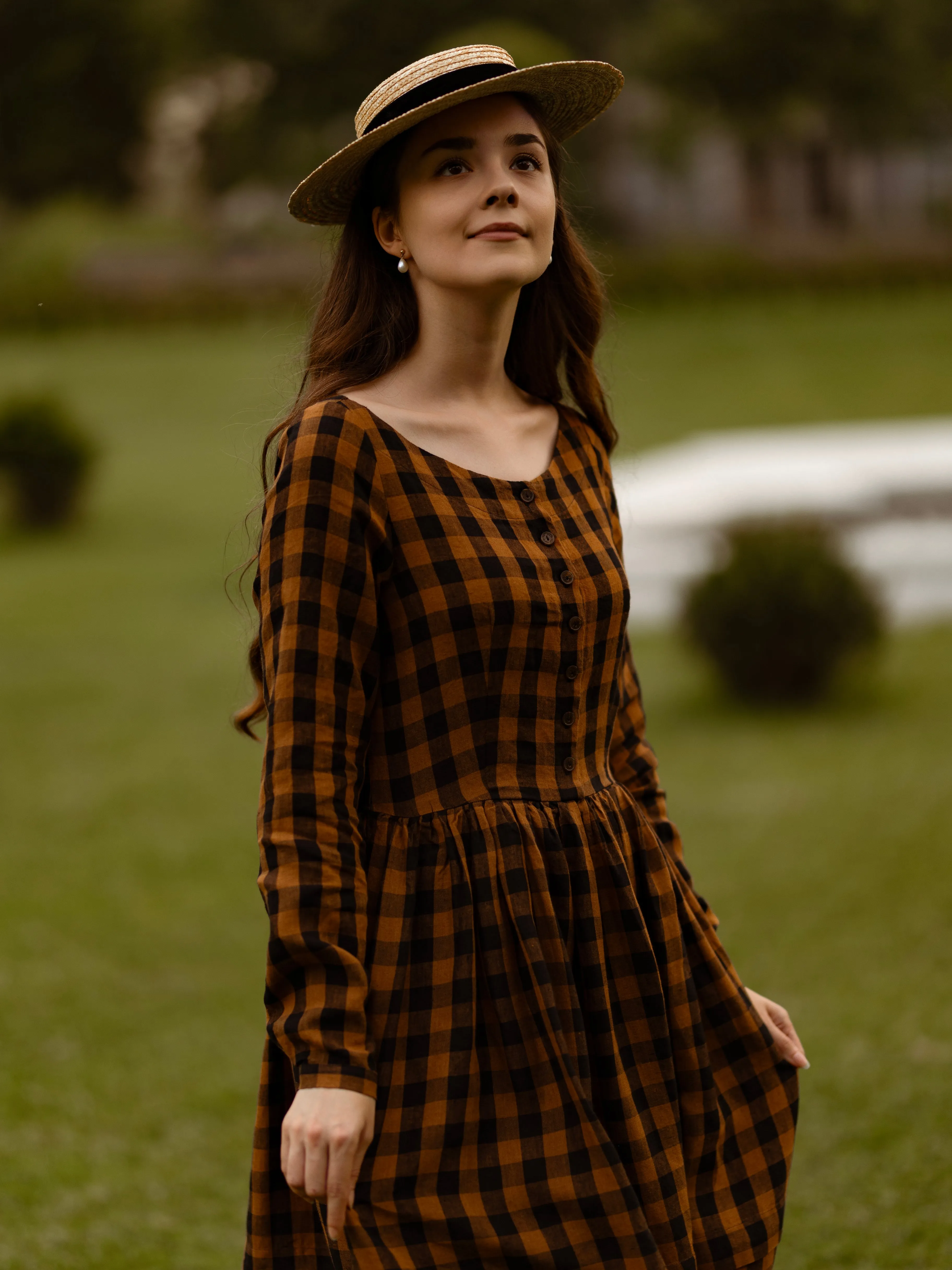 Eyre Dress, Long Sleeve, Brown Checkers sold by Son de Flor product image thumbnail 3
