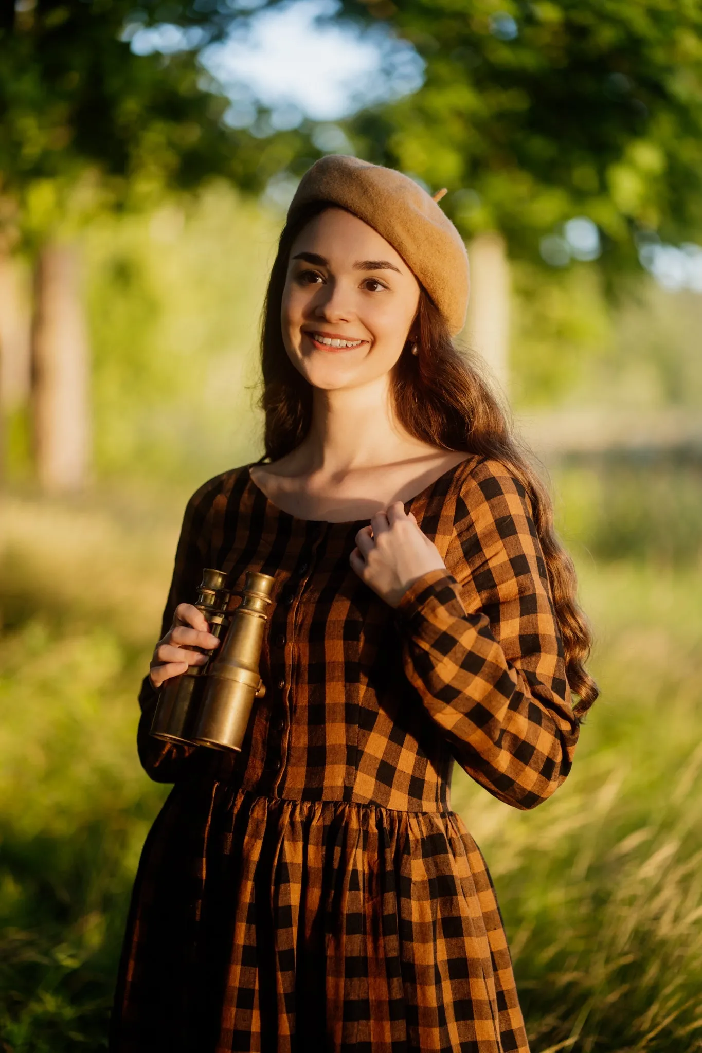 Eyre Dress, Long Sleeve, Brown Checkers sold by Son de Flor product image thumbnail 2