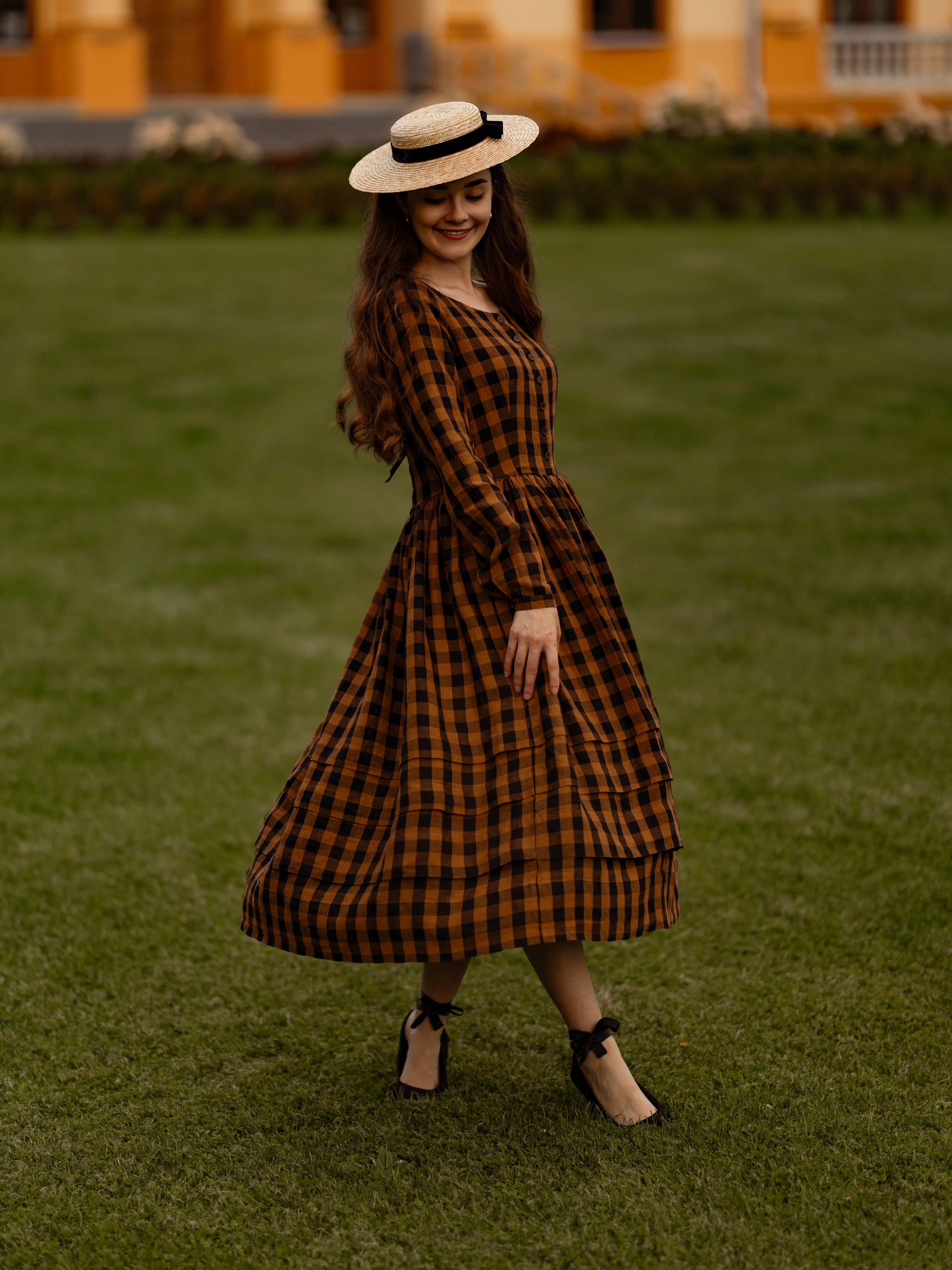 Eyre Dress, Long Sleeve, Brown Checkers sold by Son de Flor product image thumbnail 5