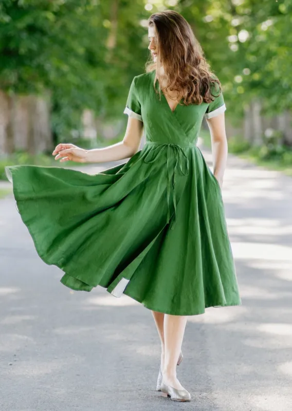 Wrap Dress, Short Sleeve, Spring Green sold by Son de Flor