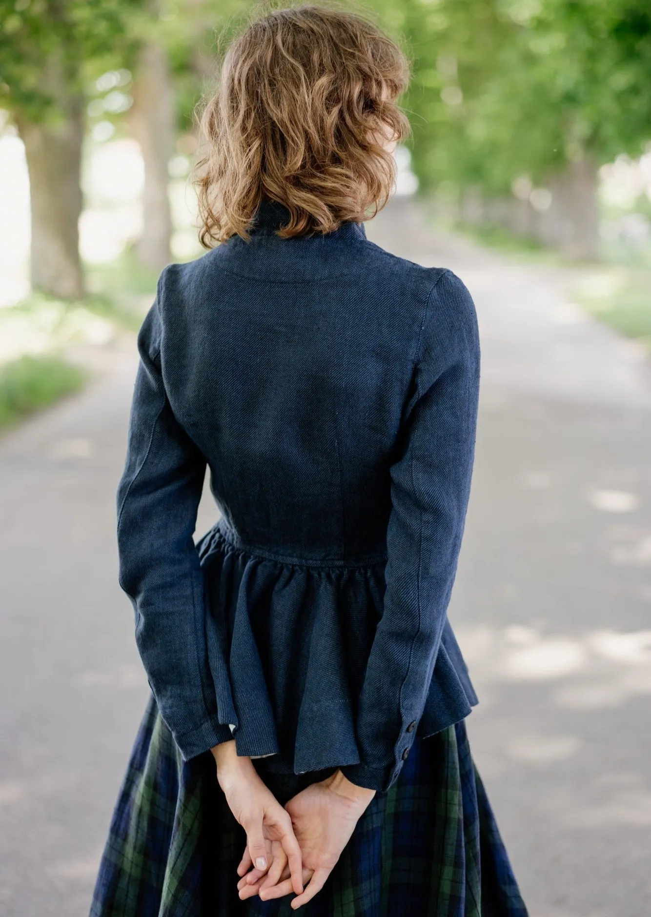 Peplum Jacket, Long Sleeve, Twill Linen, Night Navy sold by Son de Flor product image thumbnail 2