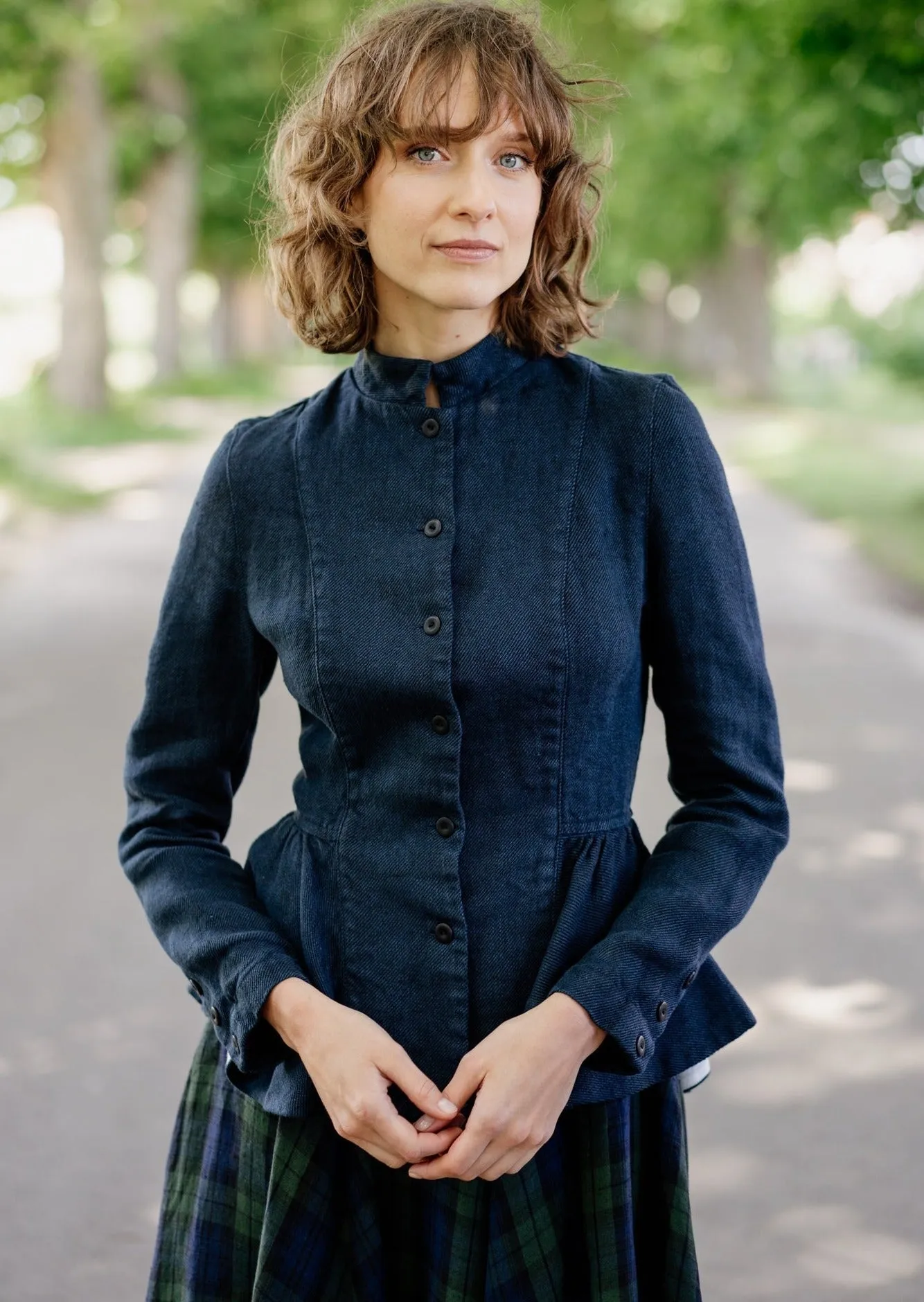 Peplum Jacket, Long Sleeve, Twill Linen, Night Navy sold by Son de Flor