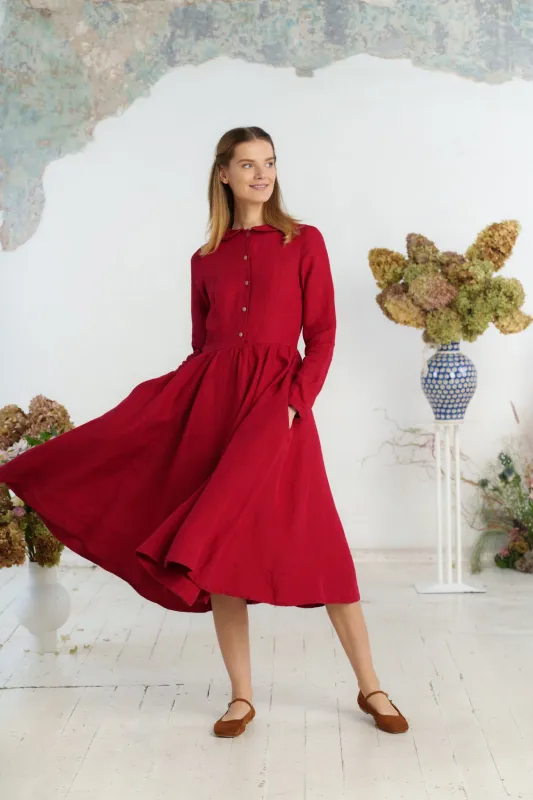 Classic Dress, Long Sleeve, Red Poppy sold by Son de Flor