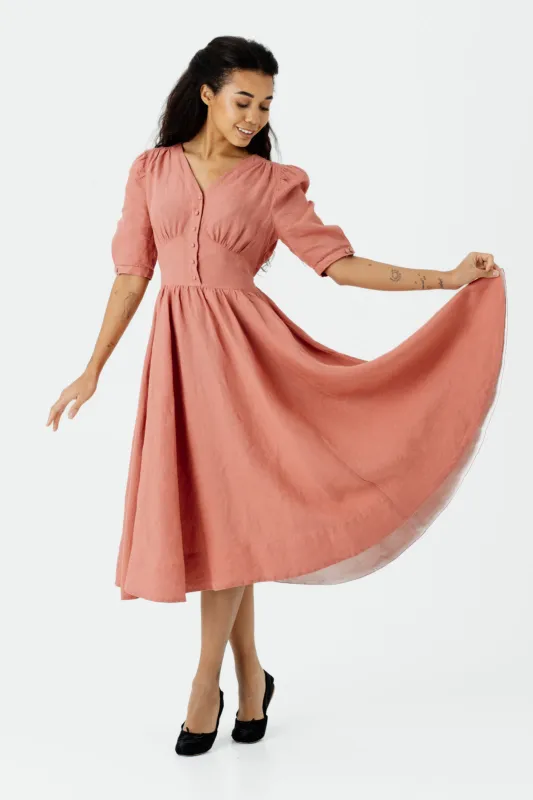 Diane Dress, Puffed Sleeve, Vintage Pink sold by Son de Flor
