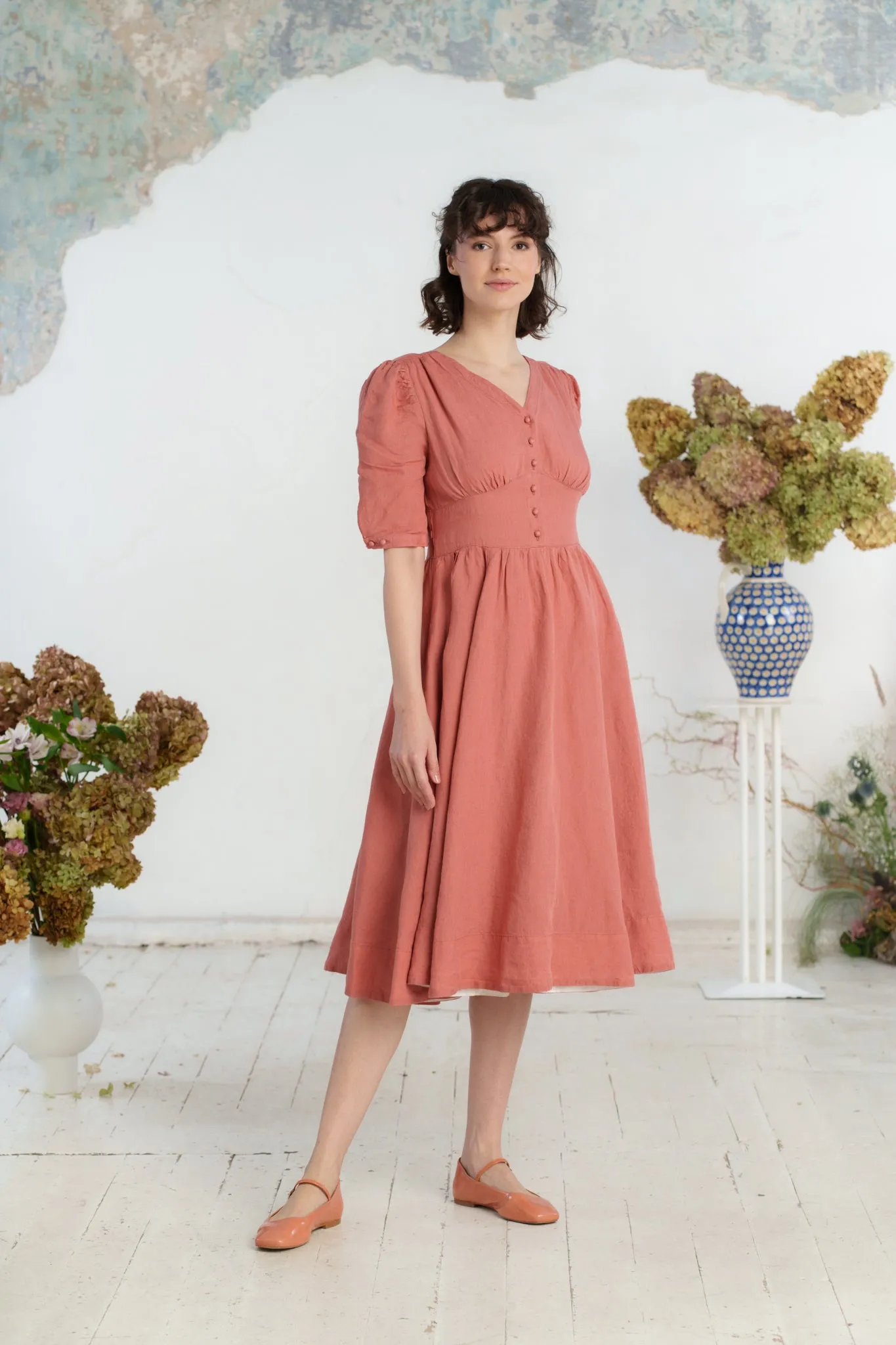 Diane Dress, Puffed Sleeve, Vintage Pink sold by Son de Flor product image thumbnail 3