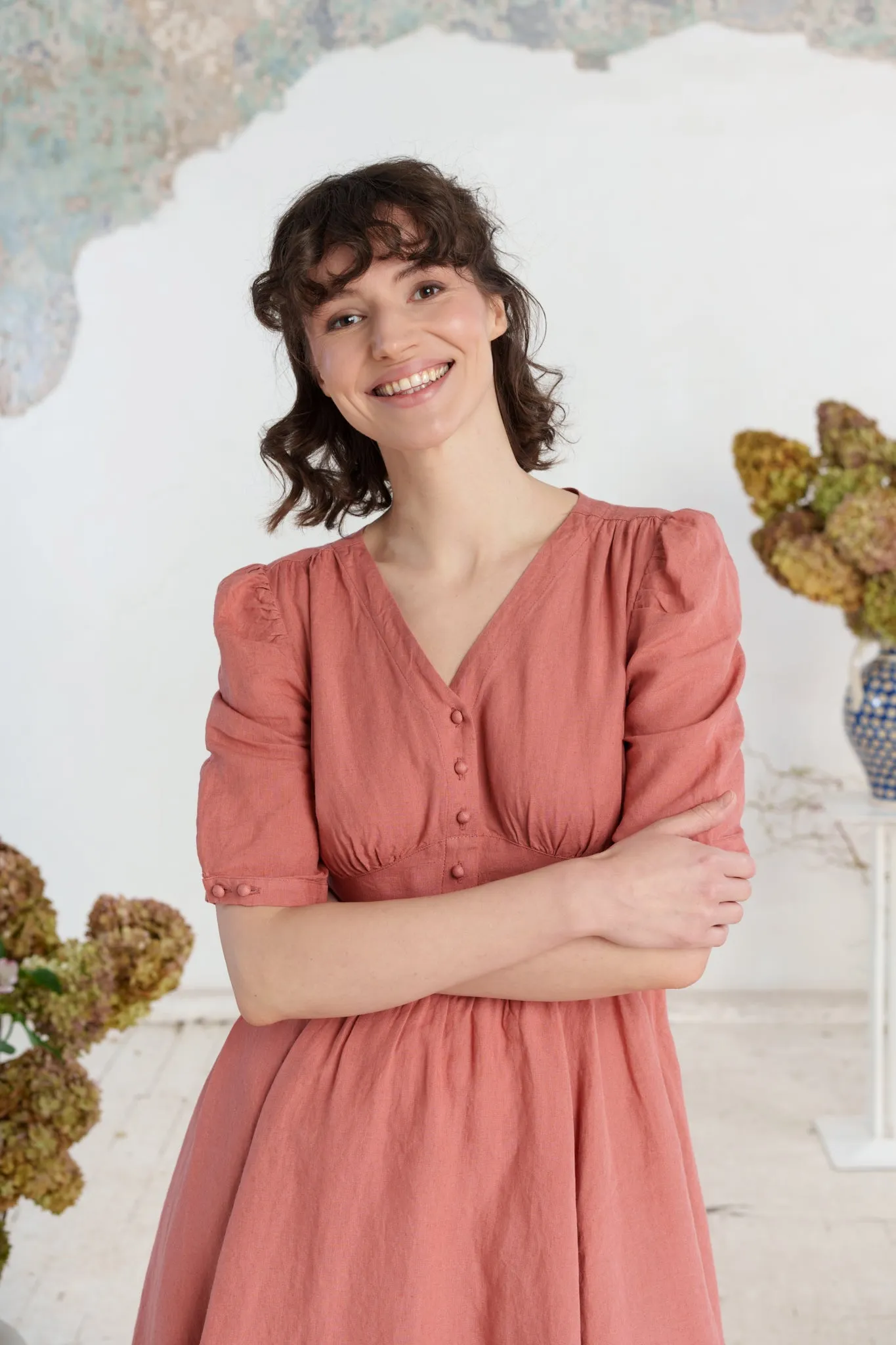 Diane Dress, Puffed Sleeve, Vintage Pink sold by Son de Flor product image thumbnail 4