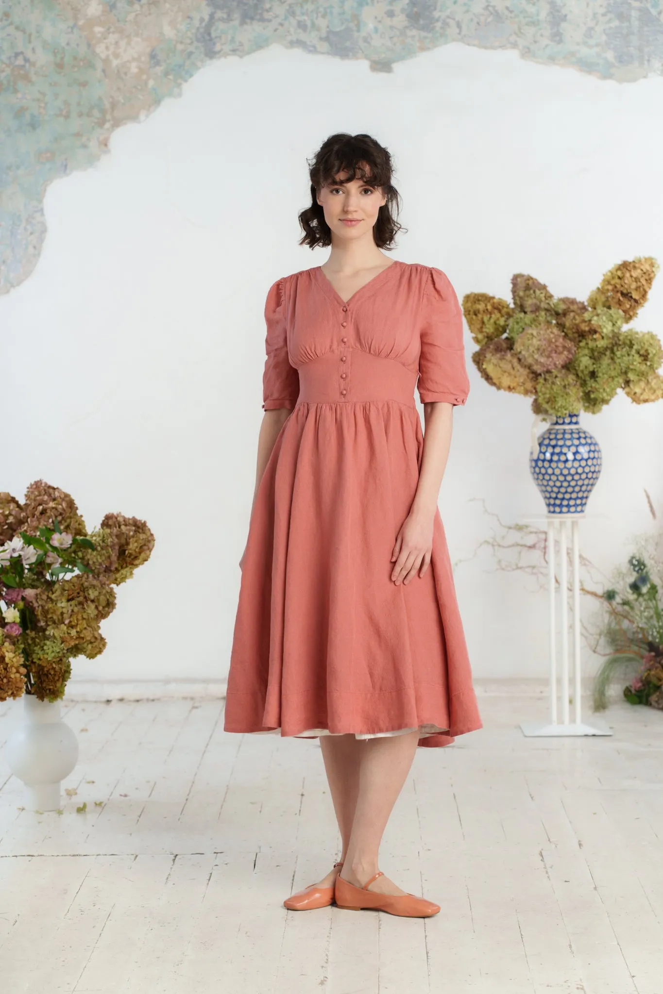 Diane Dress, Puffed Sleeve, Vintage Pink sold by Son de Flor product image thumbnail 2