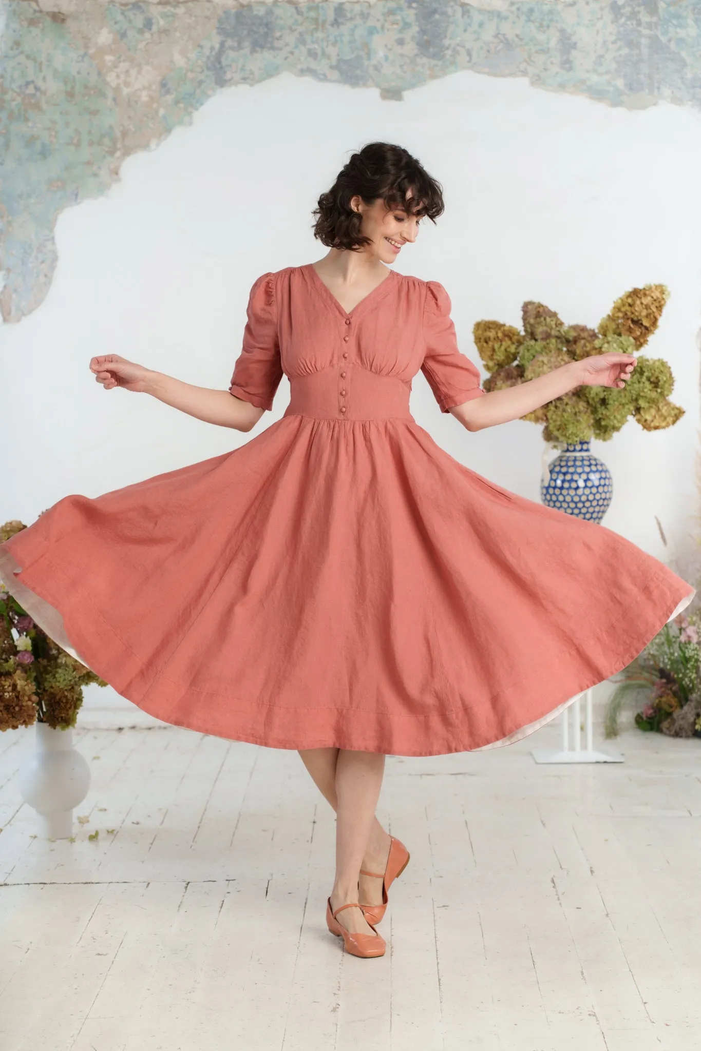 Diane Dress, Puffed Sleeve, Vintage Pink sold by Son de Flor