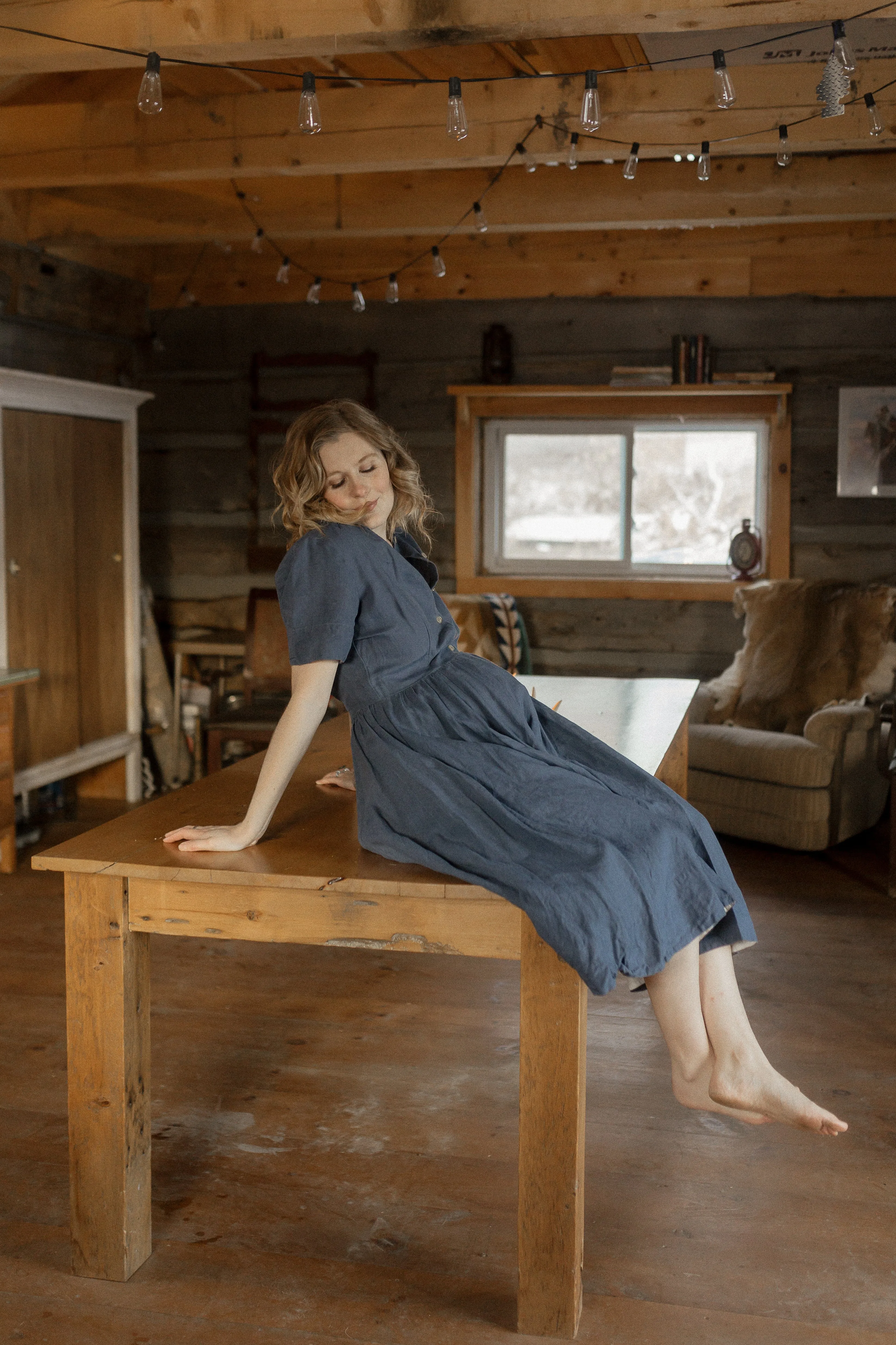 Classic Nursing Dress, Short Sleeve, Moonlight Blue sold by Son de Flor product image thumbnail 3