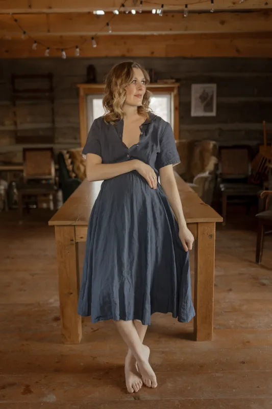 Classic Nursing Dress, Short Sleeve, Moonlight Blue sold by Son de Flor