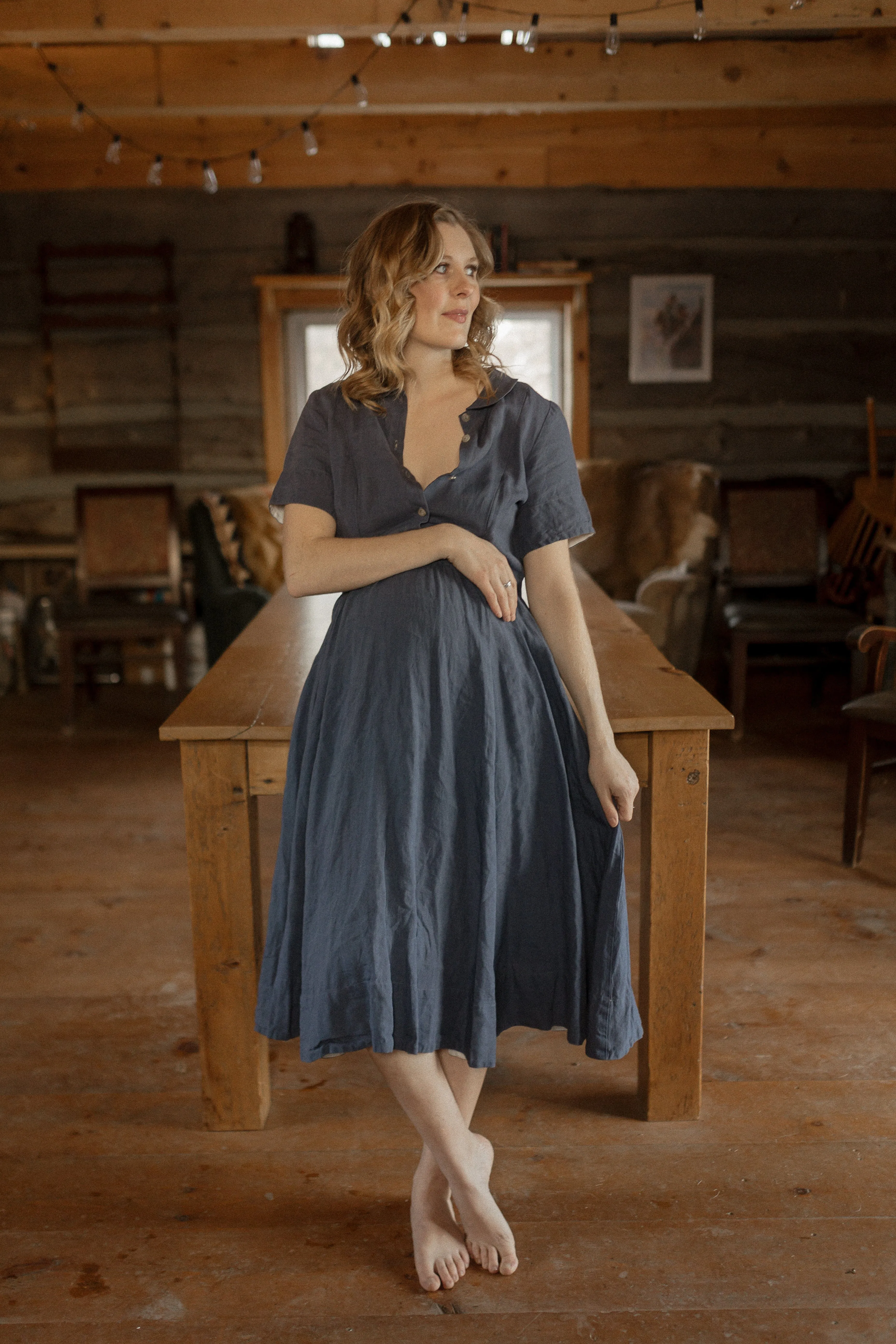 Classic Nursing Dress, Short Sleeve, Moonlight Blue sold by Son de Flor