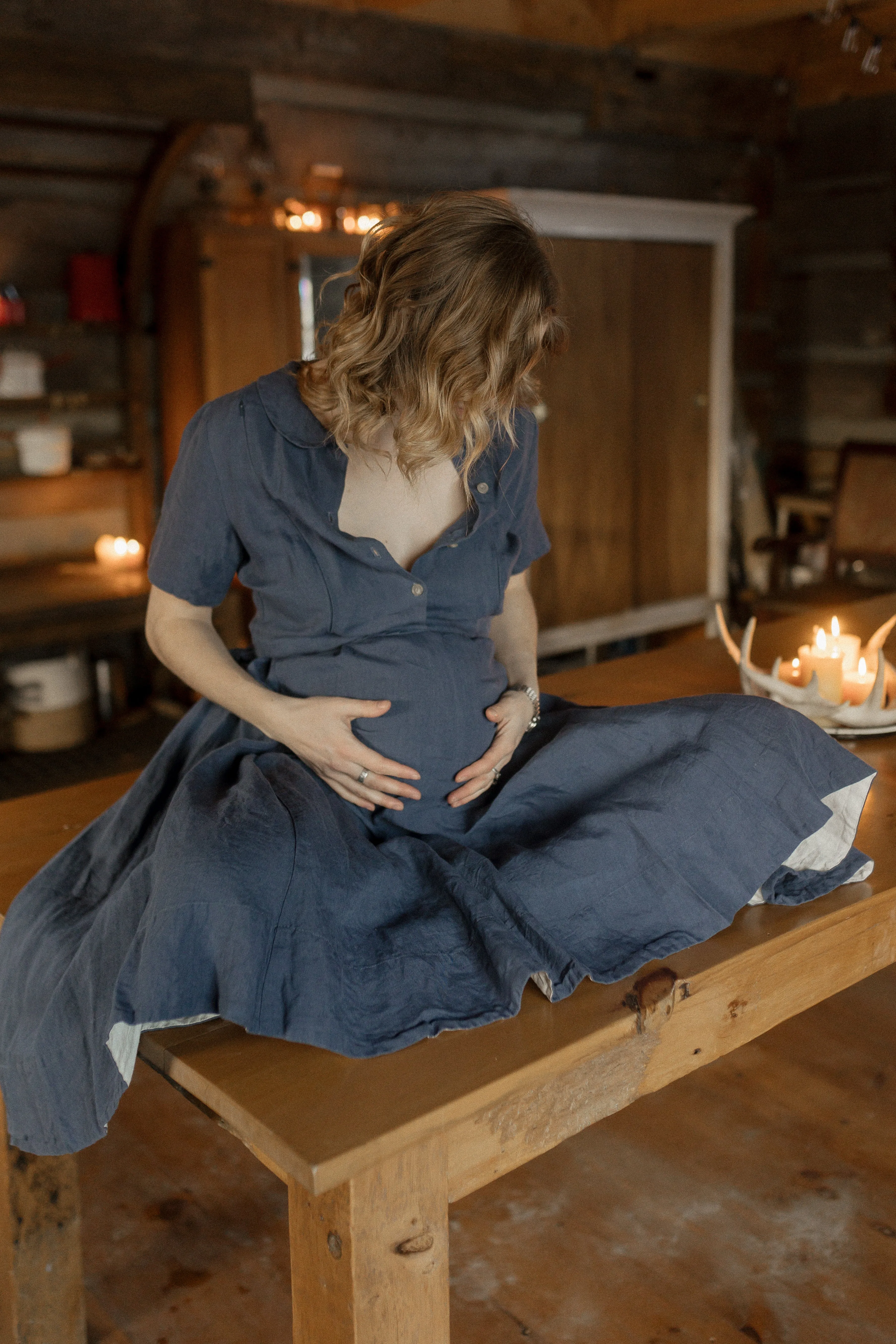 Classic Nursing Dress, Short Sleeve, Moonlight Blue sold by Son de Flor product image thumbnail 5