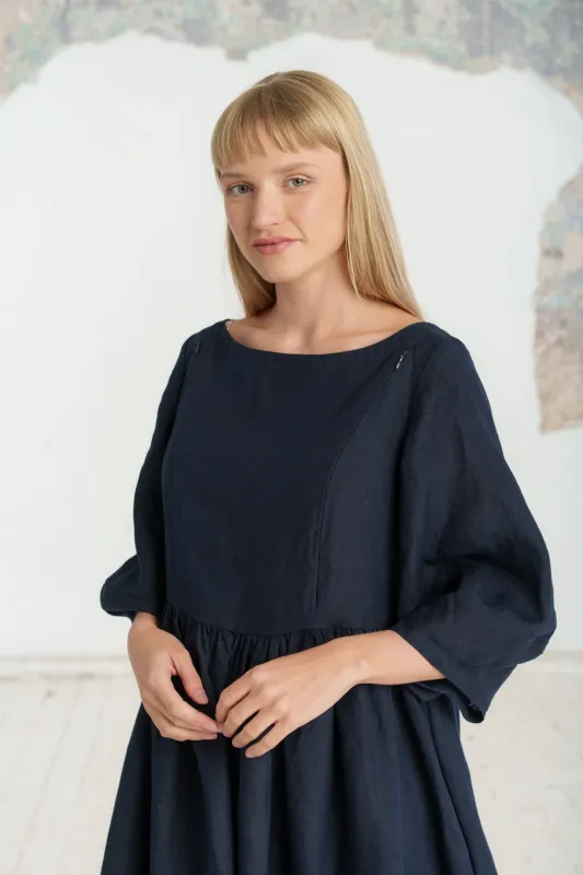 Smock Gaia Nursing Dress, 3/4 Sleeve, Night Navy sold by Son de Flor