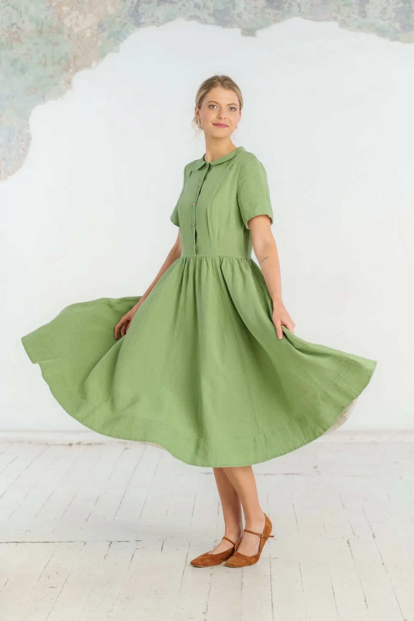 Classic Nursing Dress, Short Sleeve, Matcha Latte sold by Son de Flor product image thumbnail 5