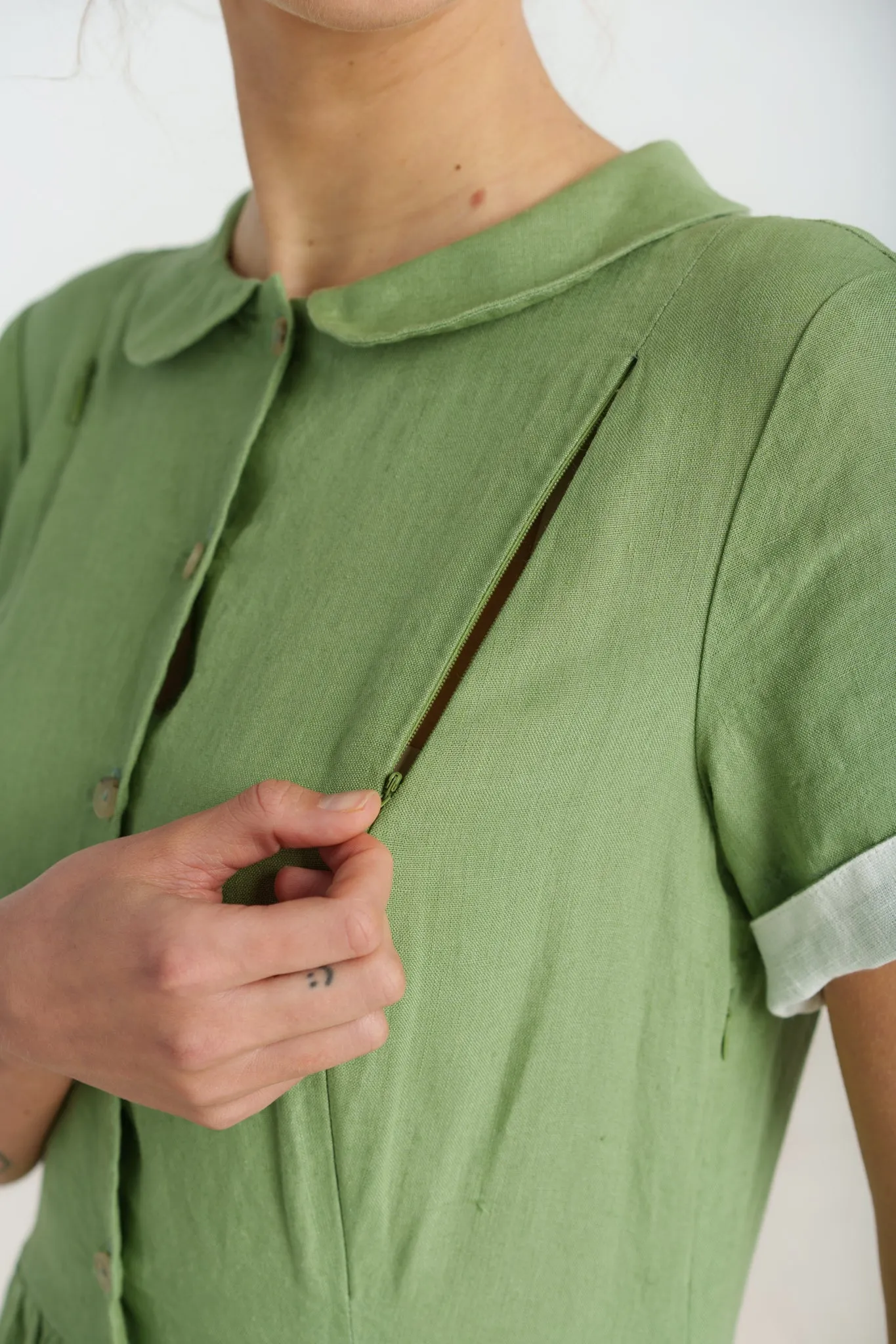 Classic Nursing Dress, Short Sleeve, Matcha Latte sold by Son de Flor product image thumbnail 4