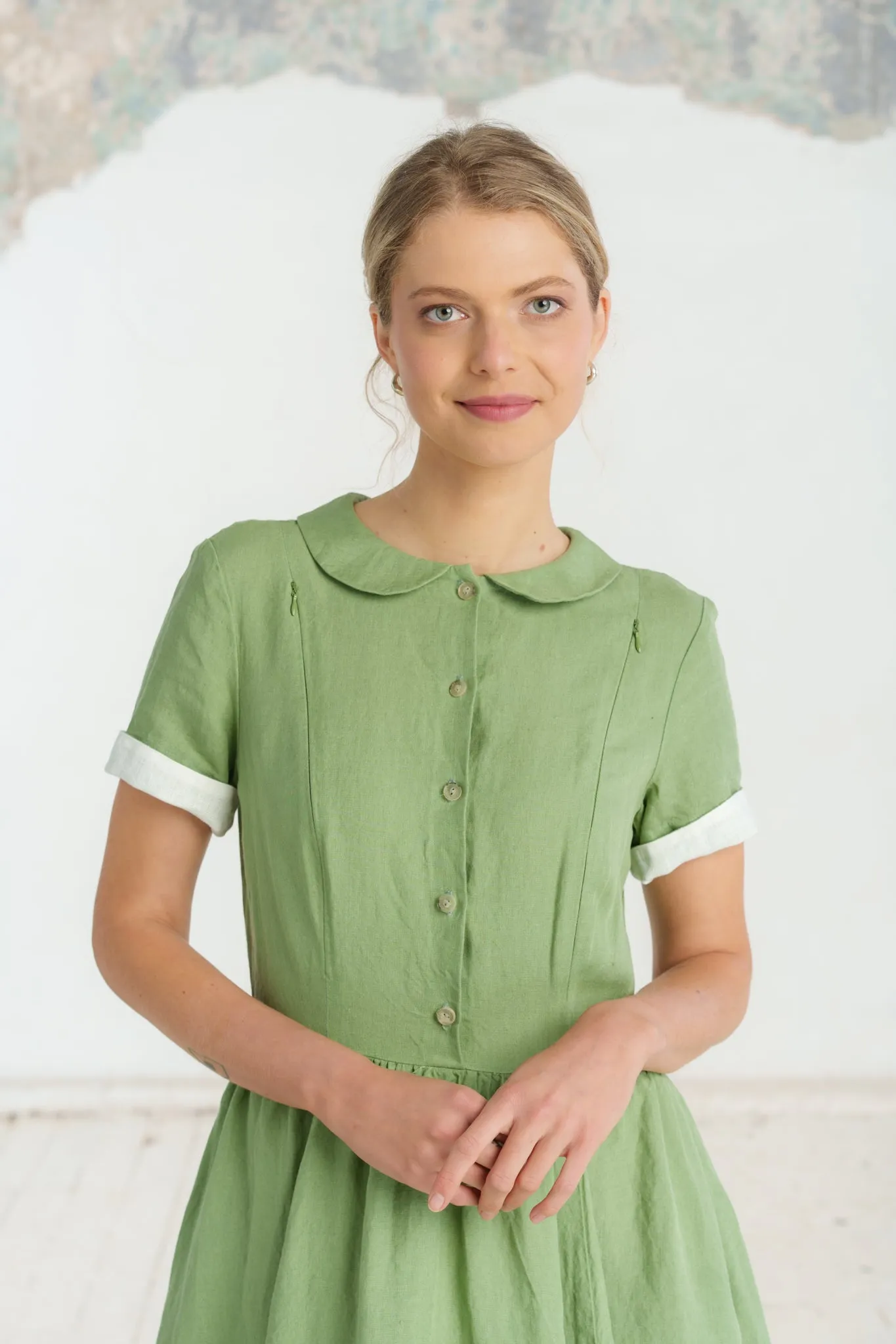 Classic Nursing Dress, Short Sleeve, Matcha Latte sold by Son de Flor product image thumbnail 2