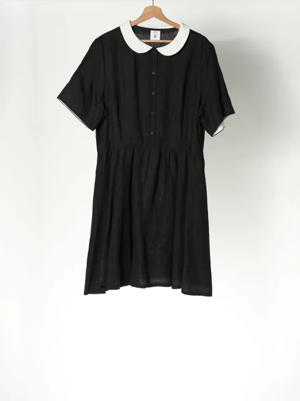 Mini Classic Dress, Black Pansy, Short Sleeve with White Collar sold by Son de Flor