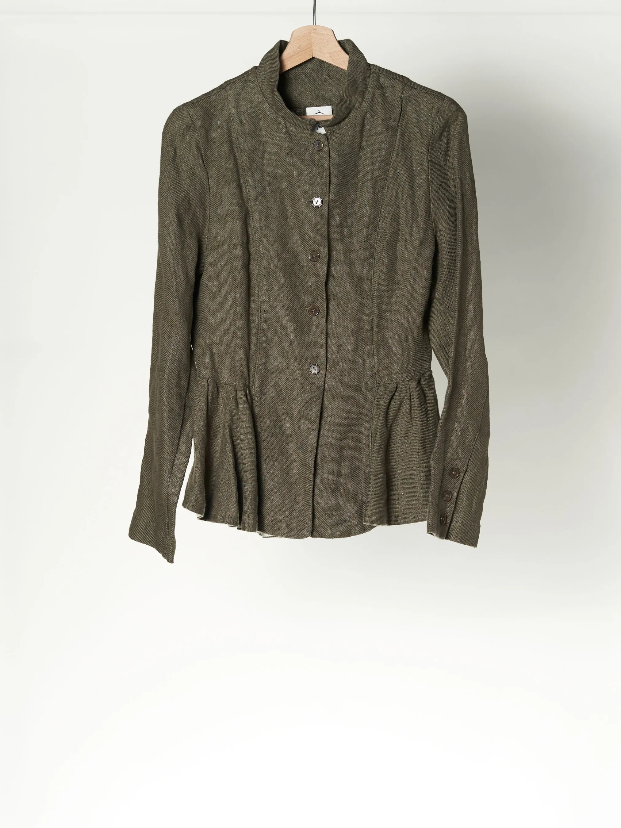 Twill Linen Peplum Jacket, Long Sleeve, Pine Green sold by Son de Flor
