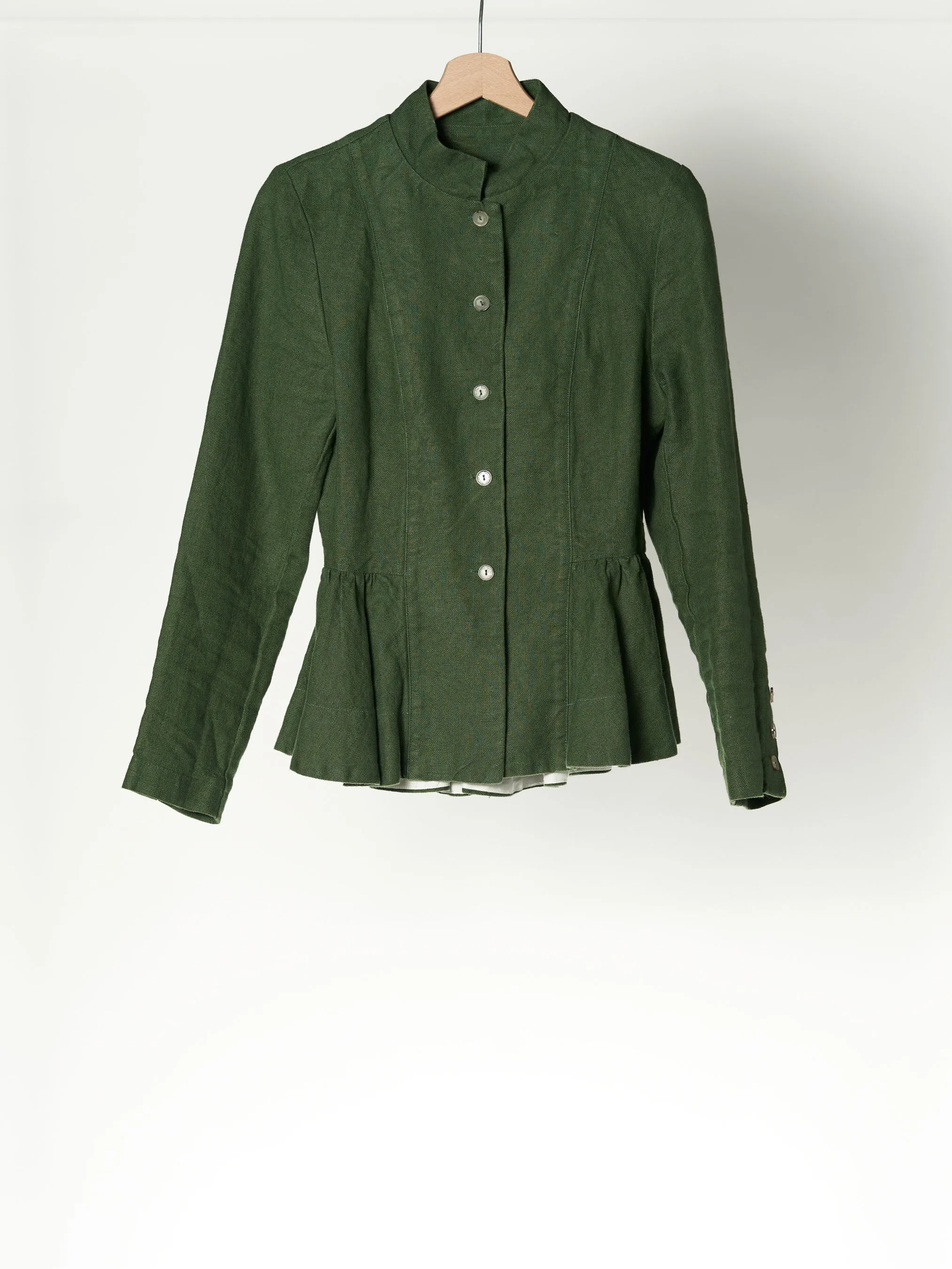 Emerald Green Peplum Jacket, Long Sleeve, Twill Linen sold by Son de Flor
