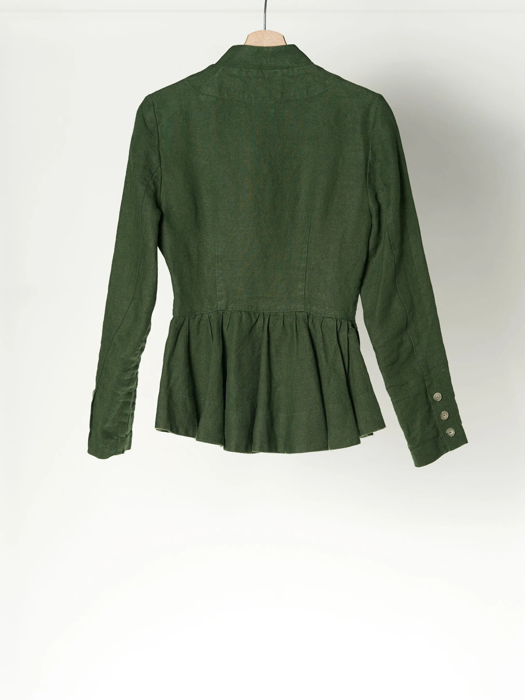 Emerald Green Peplum Jacket, Long Sleeve, Twill Linen sold by Son de Flor product image thumbnail 2