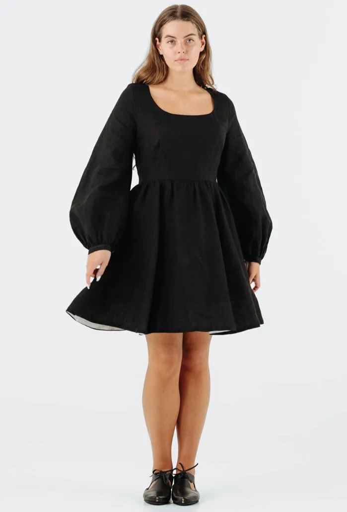 Mini Carmen Dress, Long Sleeve, Black Pansy sold by Son de Flor