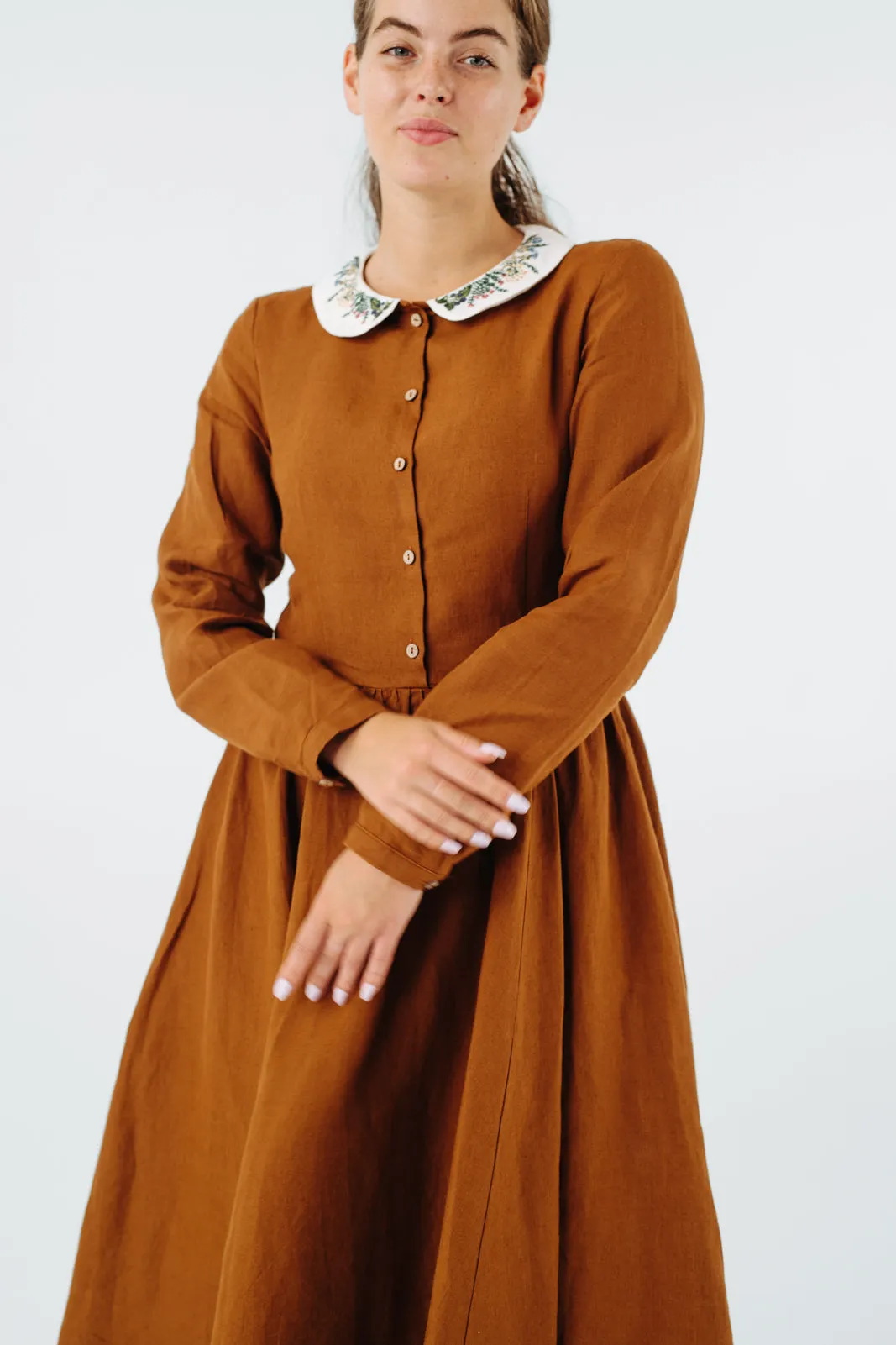 Classic Dress with Embroidered Meadow Collar, Long Sleeve sold by Son de Flor product image thumbnail 4